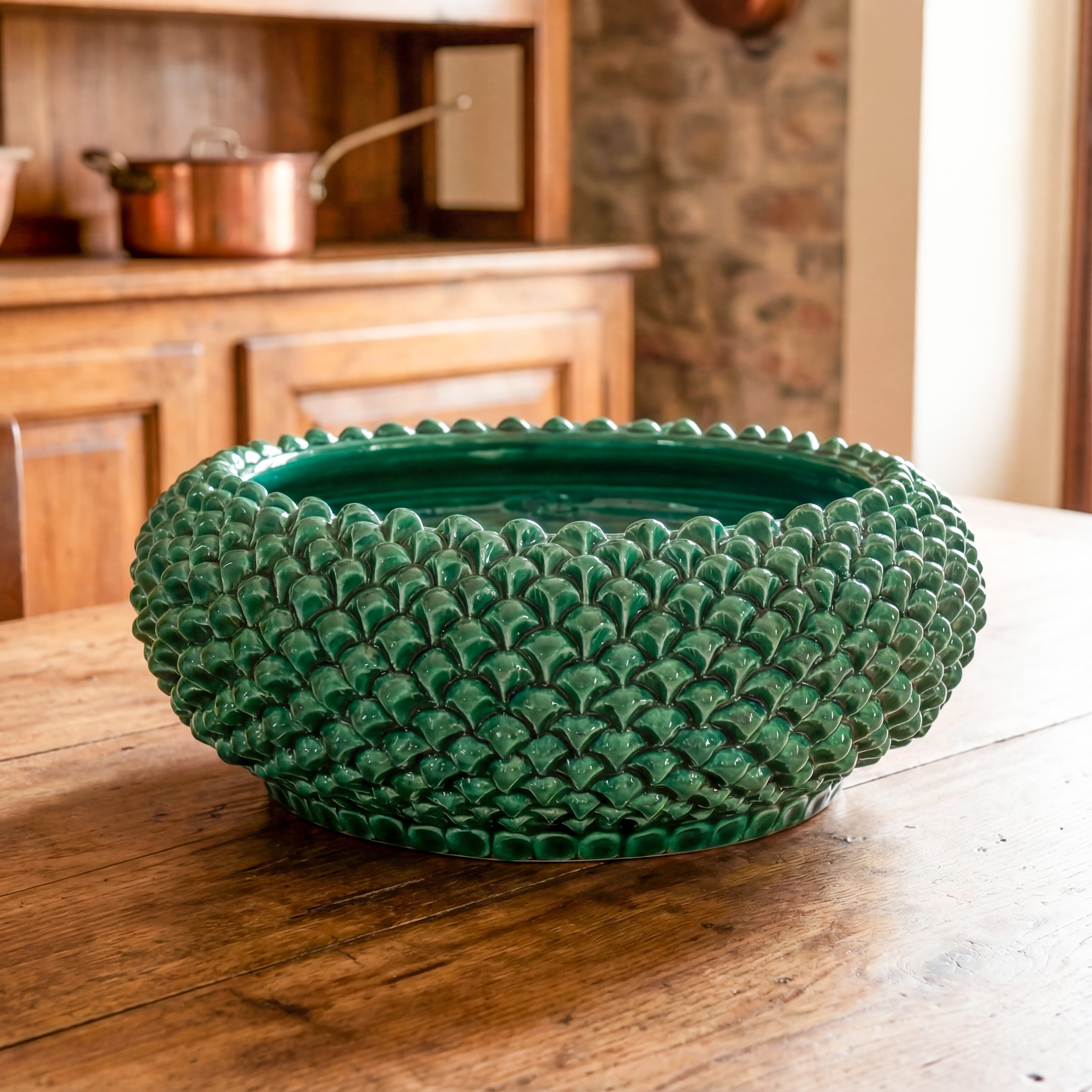 Centrotavola a Pigna diam. 25/33 cm Verde Smeraldo in ceramica di Caltagirone
