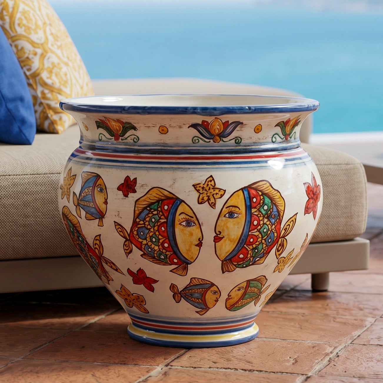 Cachepot in Ceramica di Caltagirone - Decoro Pesci