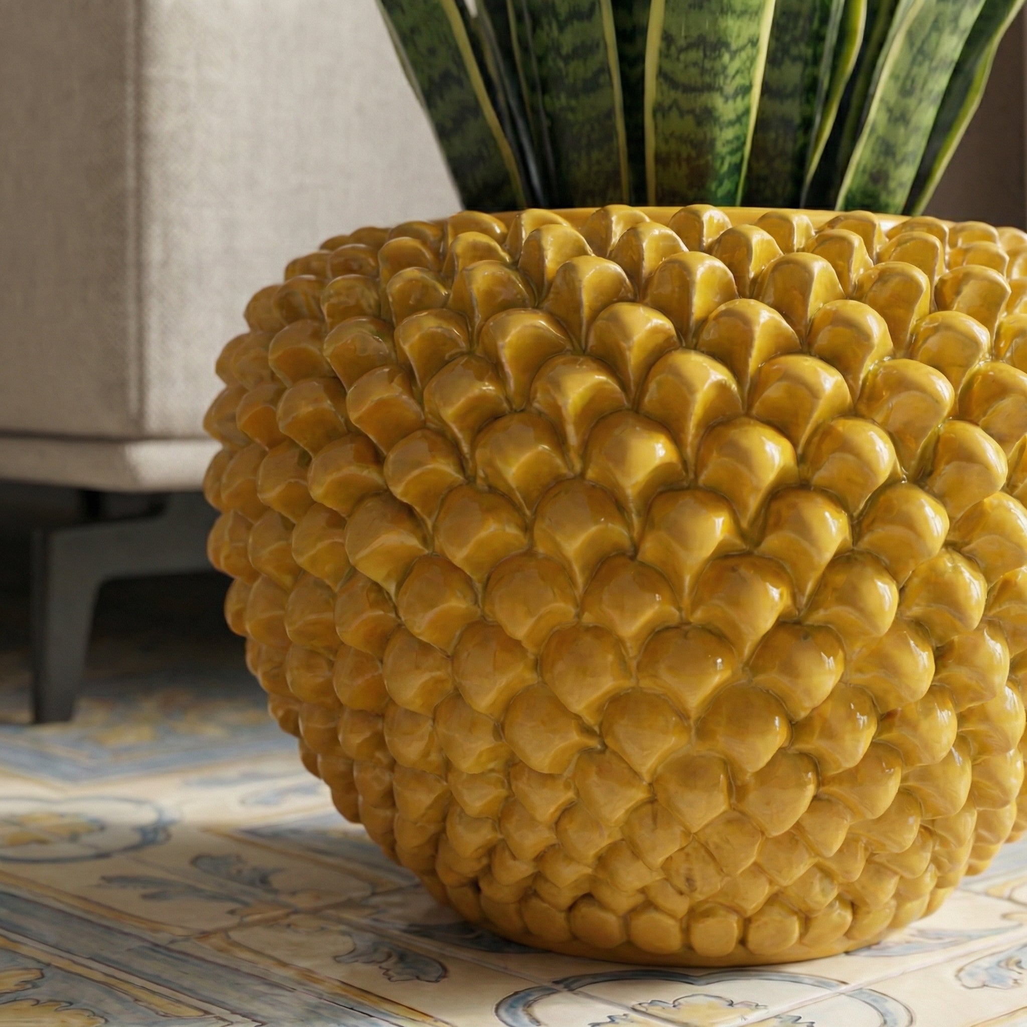 Cachepot a Pigna in Ceramica di Caltagirone — Senape