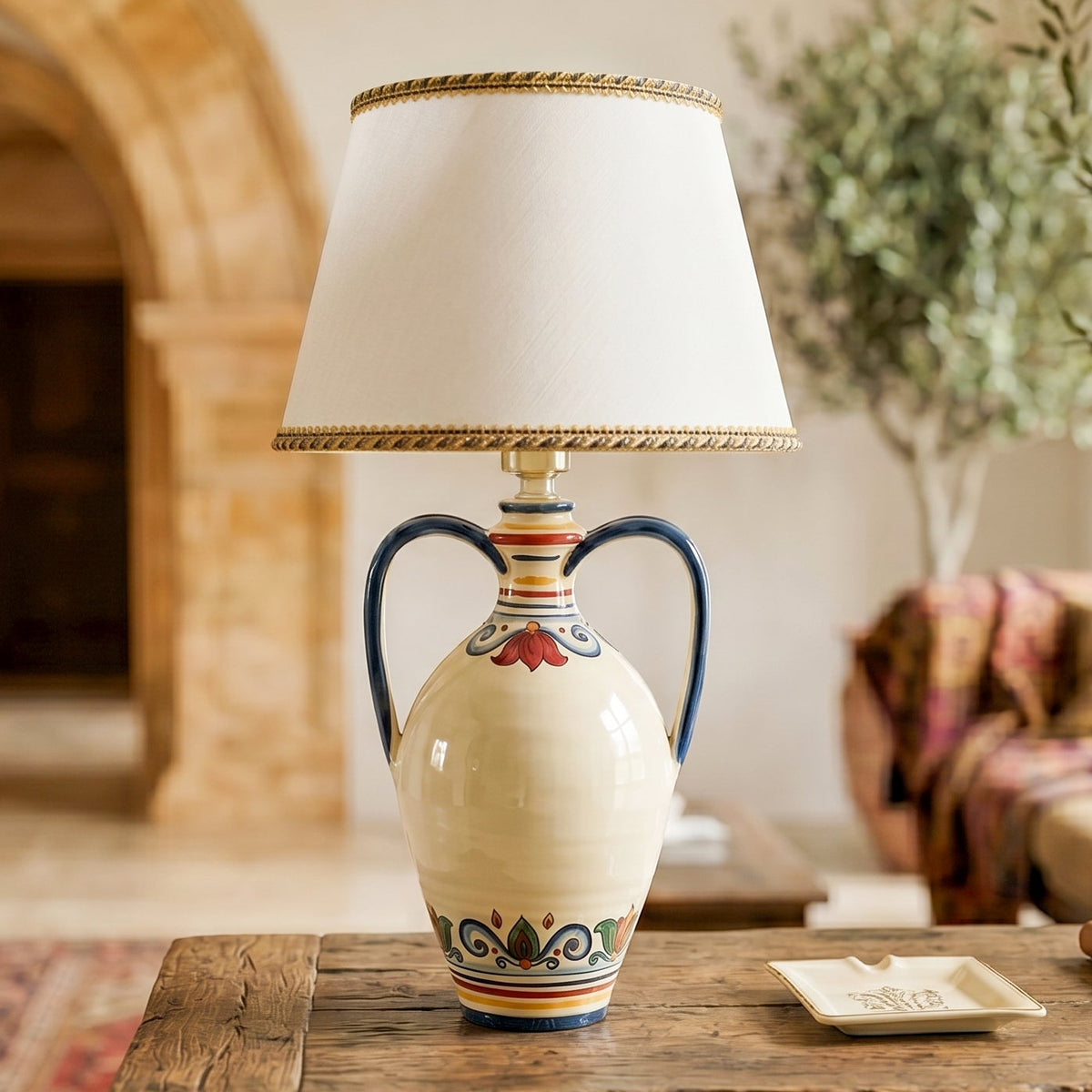 Lume fiasca con manici in Ceramica di Caltagirone h 66 cm - Decoro Sicily