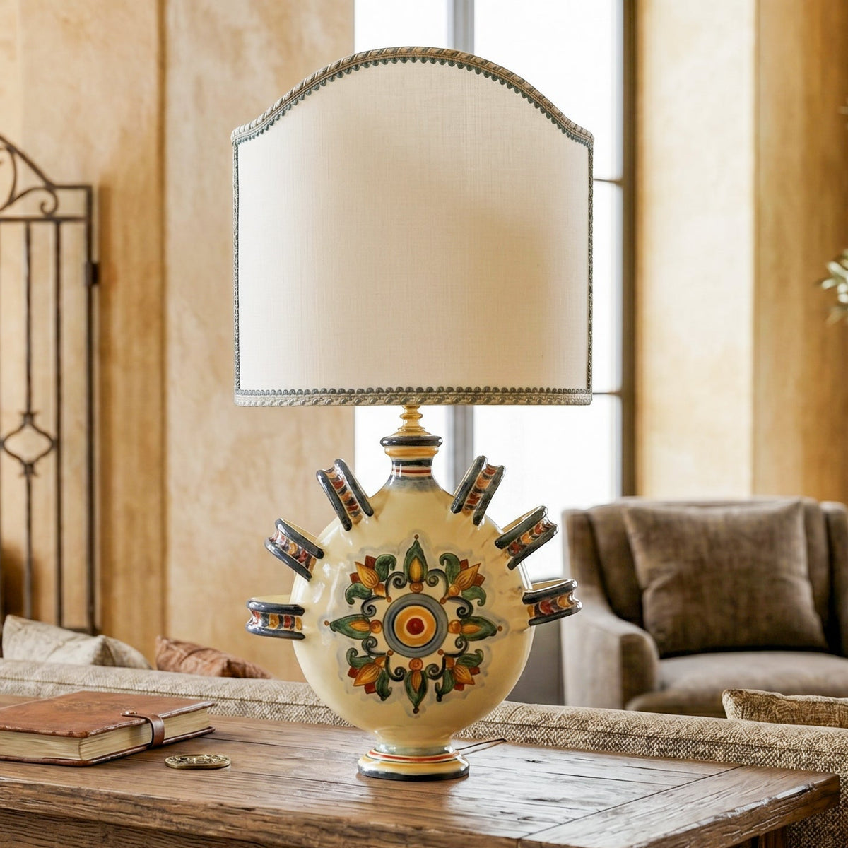 Lume fiasca a ciambella con manici in Ceramica di Caltagirone h 66 cm - Decoro Sicily