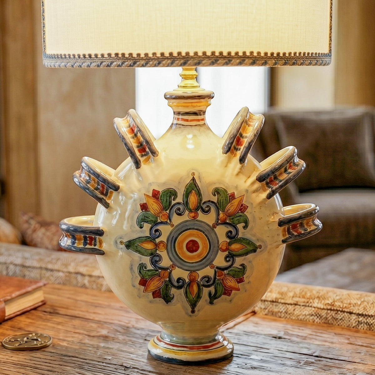 Lume fiasca a ciambella con manici in Ceramica di Caltagirone h 66 cm - Decoro Sicily
