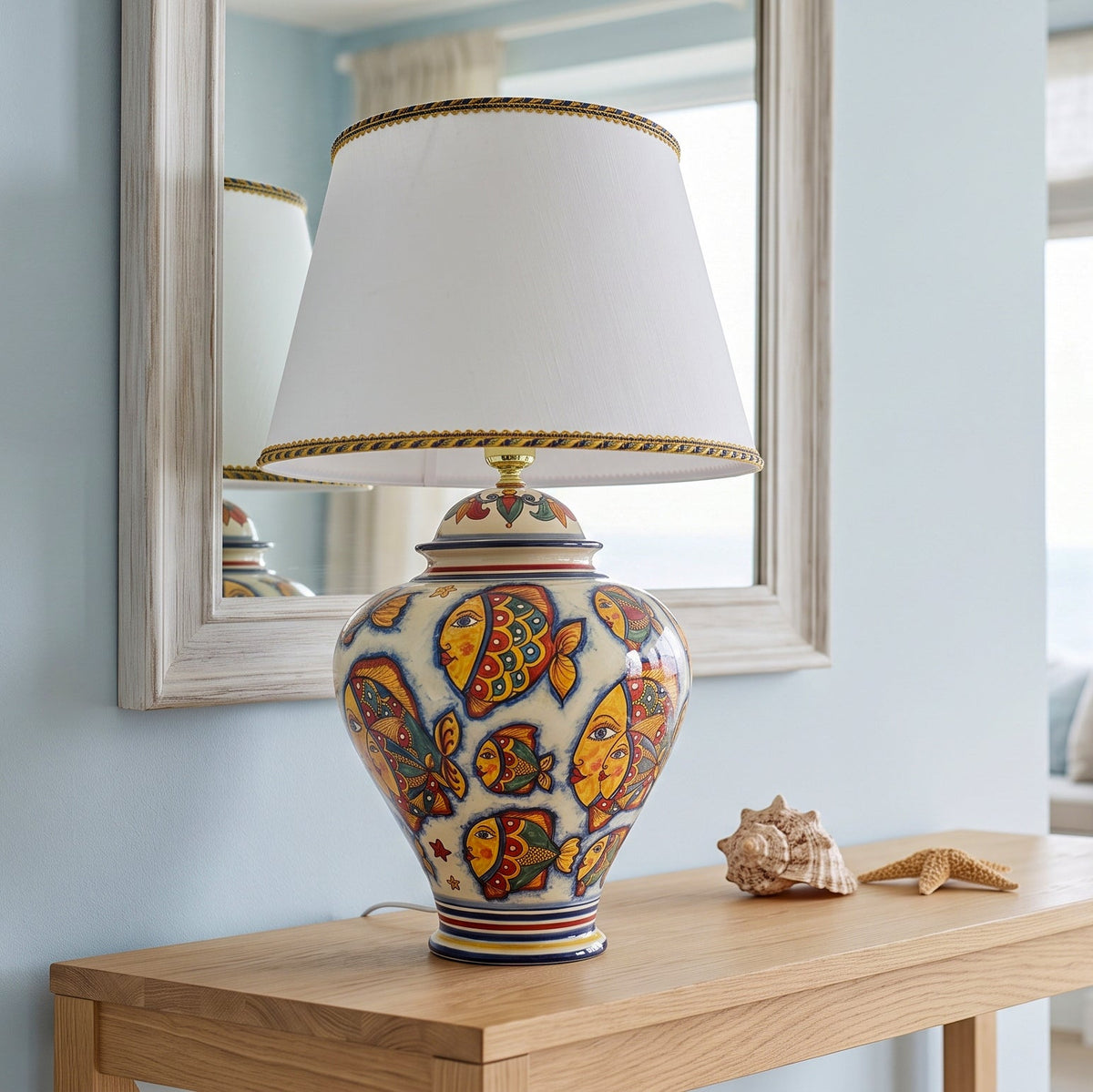 Lume Potiche in Ceramica di Caltagirone h 65 cm - Decoro Pesci