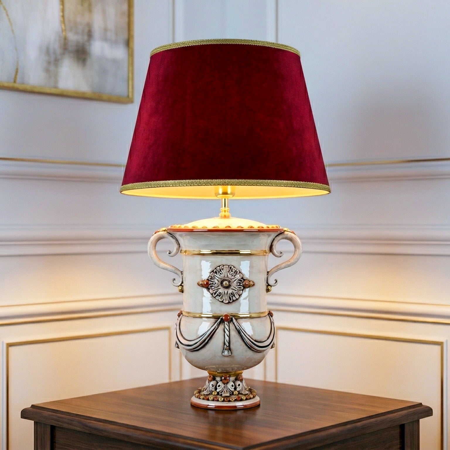 Lume Monumentale in Ceramica di Caltagirone h 31 cm - Madreperla Oro e Lustri