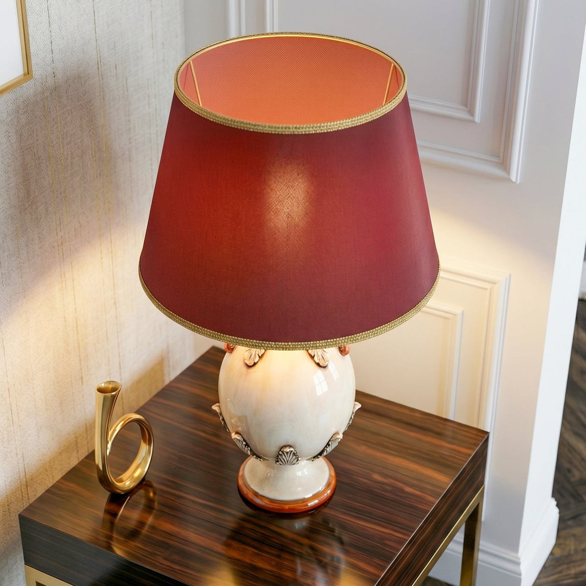 Lume a Uovo in Ceramica di Caltagirone h 25 cm - Plastico Sofia,  Madreperla Oro e Lustri
