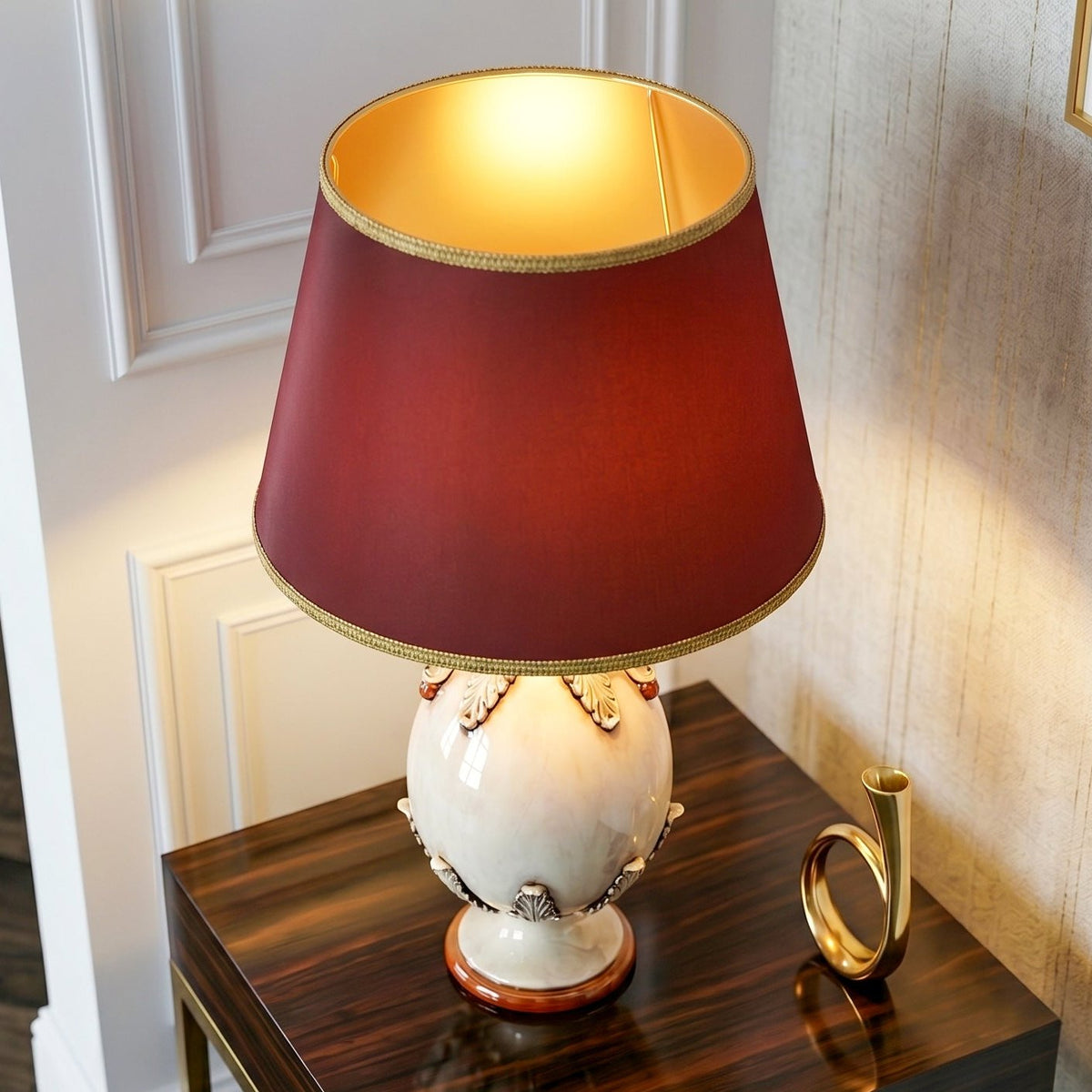 Lume a Uovo in Ceramica di Caltagirone h 25 cm - Plastico Sofia,  Madreperla Oro e Lustri