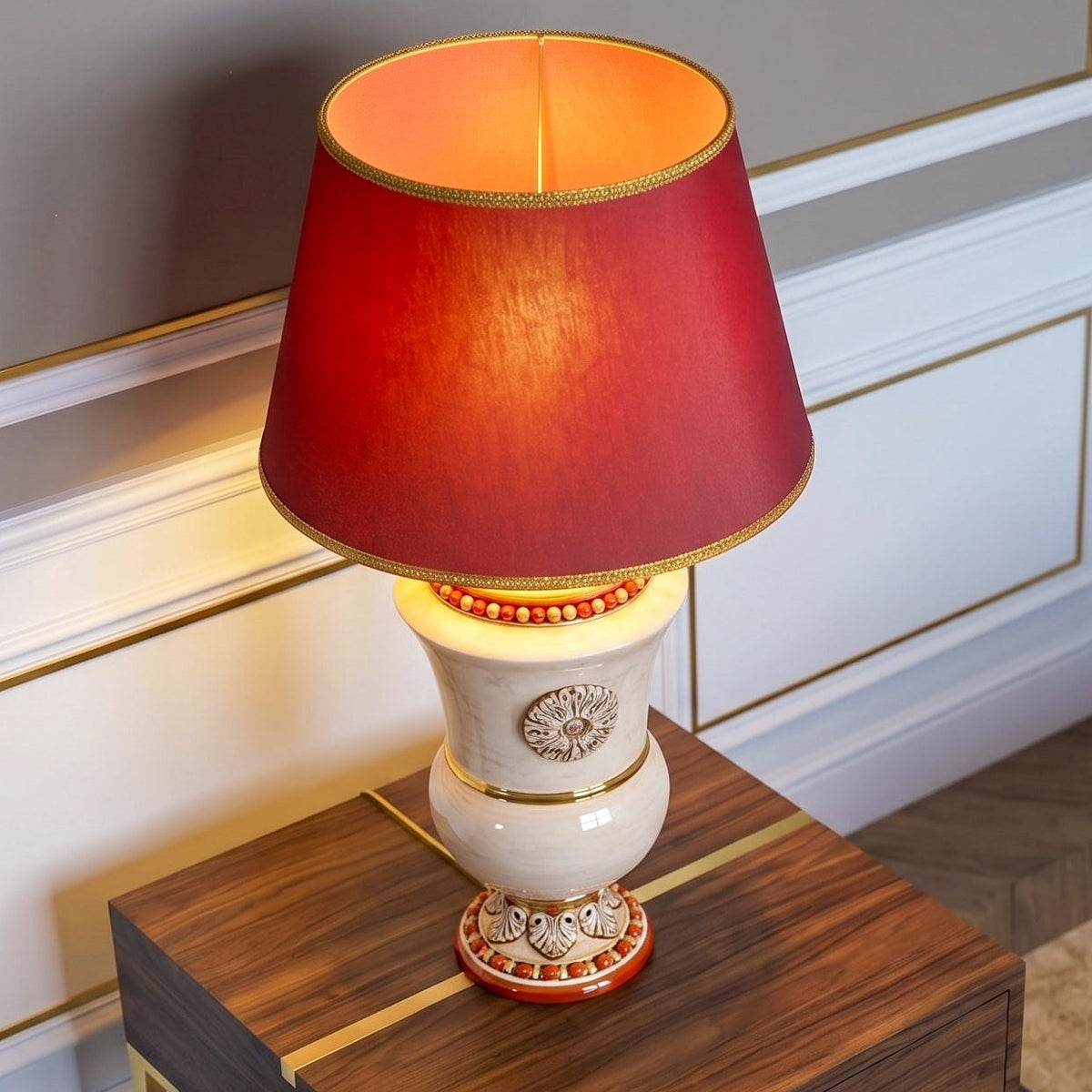 Lume a Calice in Ceramica di Caltagirone h 35 cm -  Madreperla Oro e Lustri