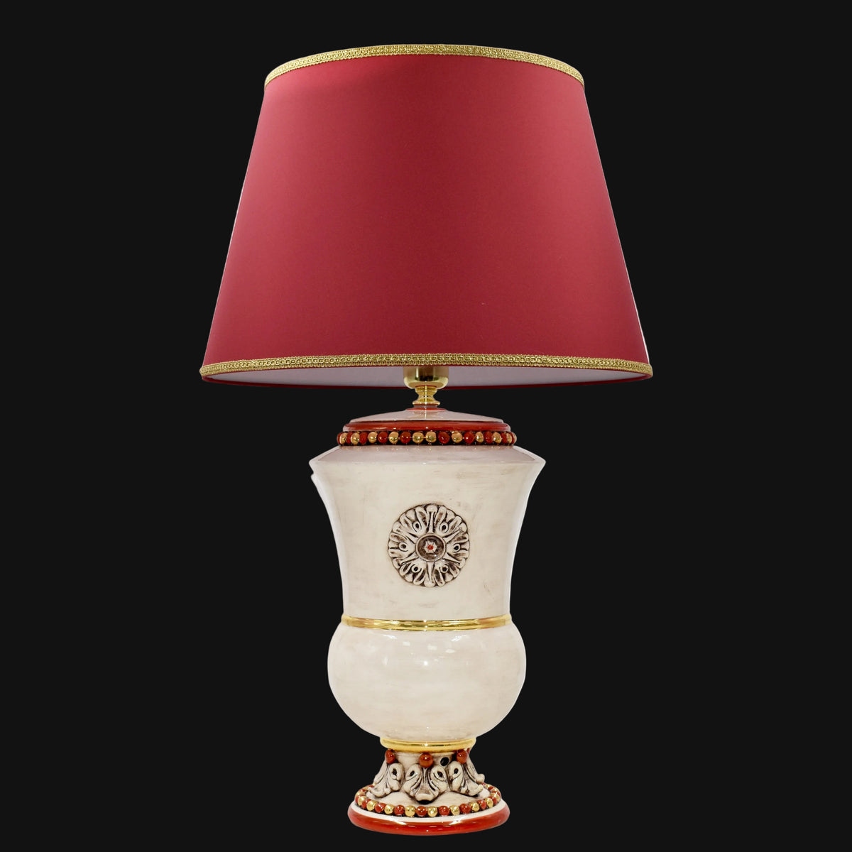 Lume a Calice in Ceramica di Caltagirone h 35 cm -  Madreperla Oro e Lustri