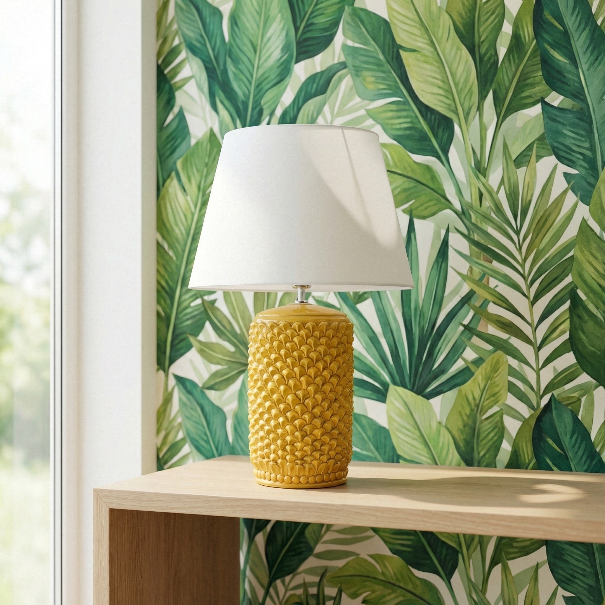 Lume pigna cilindro h 60 Senape in ceramica di Caltagirone