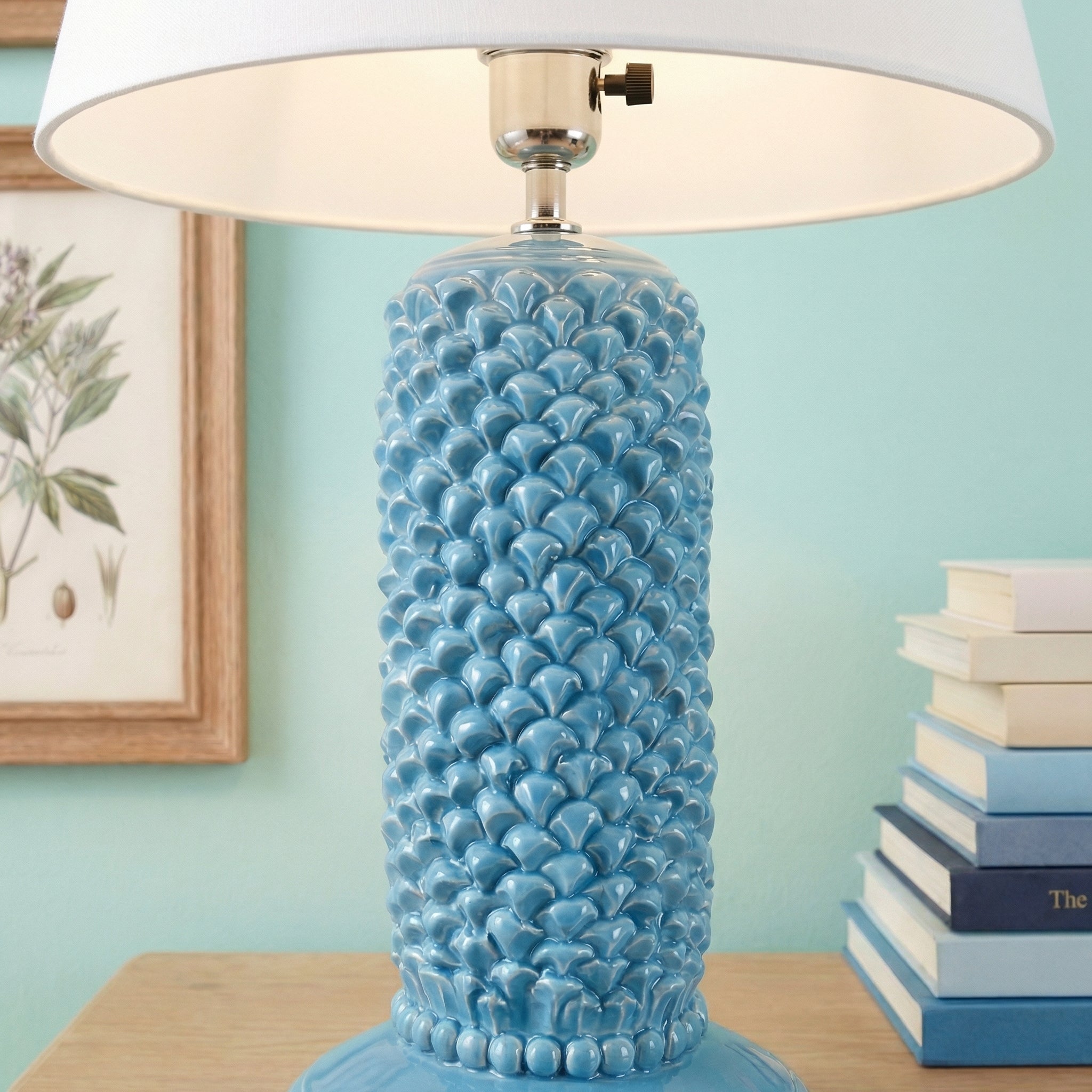 Lume pigna cilindro h 60 Turchese in ceramica di Caltagirone