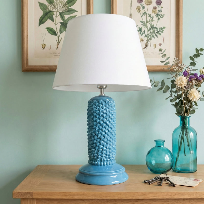Lume Pigna Cilindro in Ceramica di Caltagirone h 60 cm — Turchese