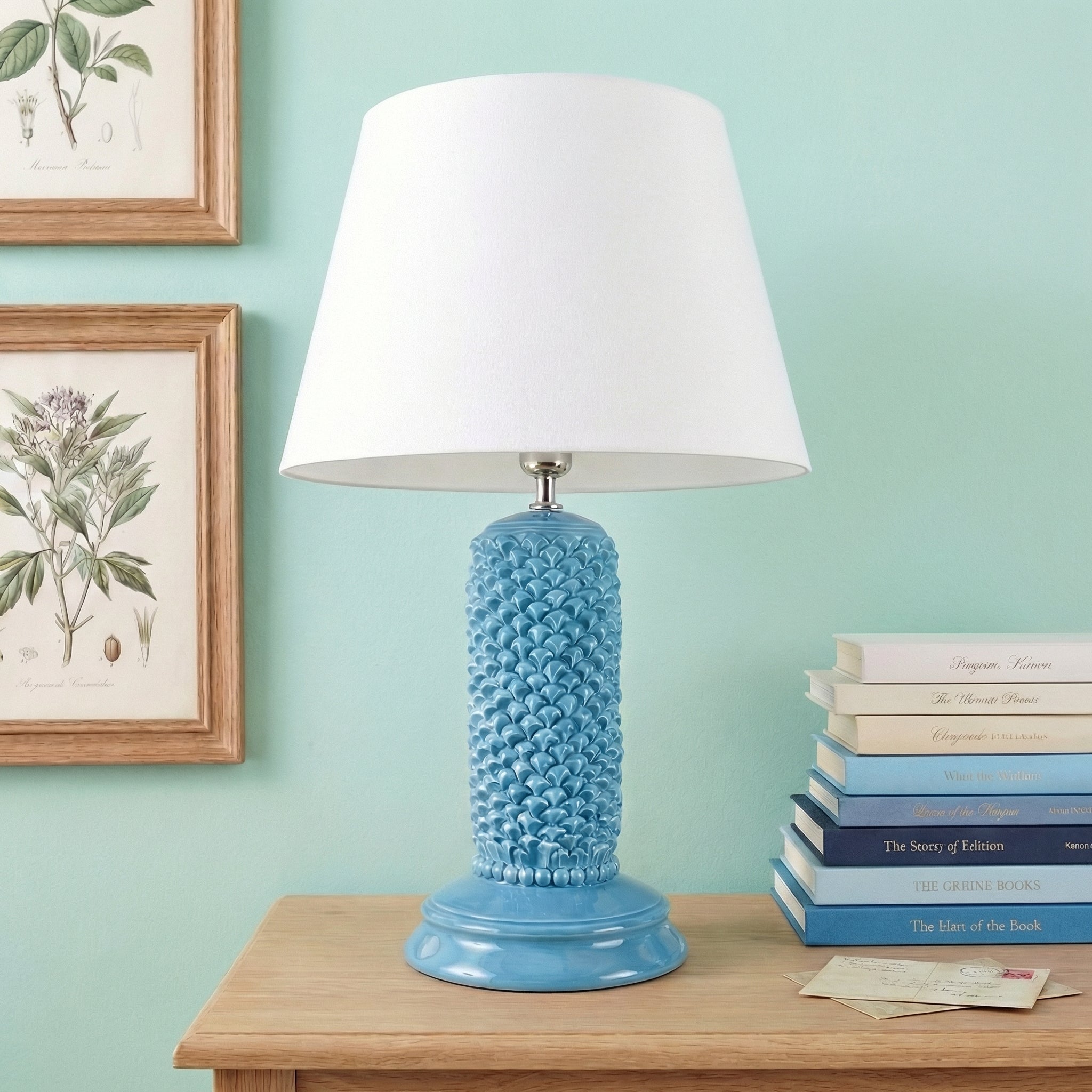 Lume pigna cilindro h 60 Turchese in ceramica di Caltagirone