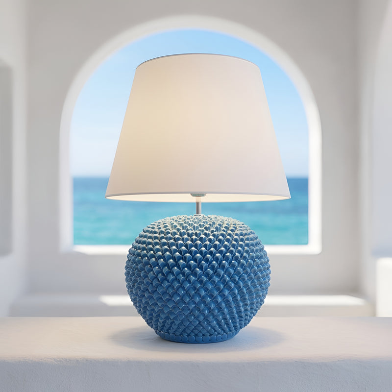 Lume a Palla Pigna in Ceramica di Caltagirone h 43/60 cm - Turchese