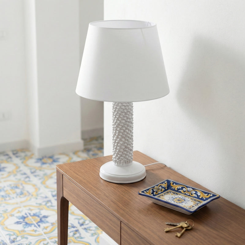 Lume Pigna Cilindro in Ceramica di Caltagirone h 60 cm — White Line
