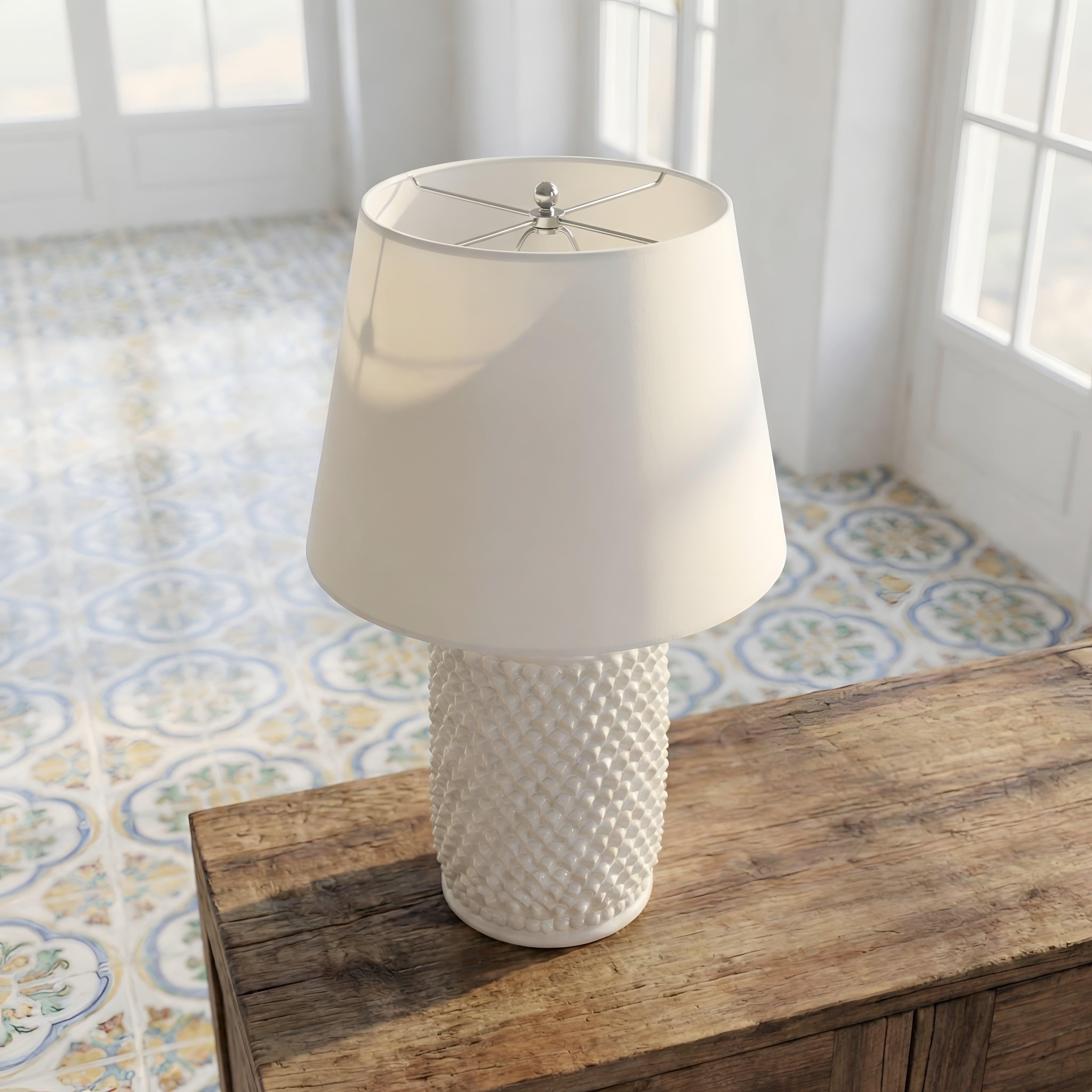 Lume pigna cilindro h 60 White Line in ceramica di Caltagirone