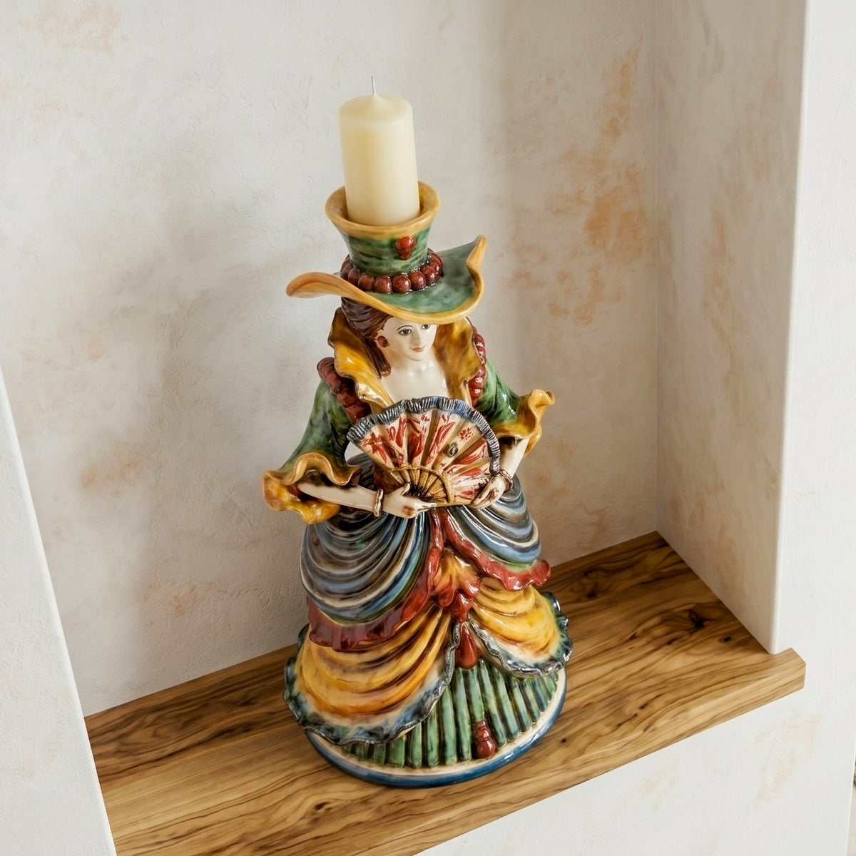 Lumiera media femmina in Ceramica di Caltagirone h 34 cm - Decoro Sicily