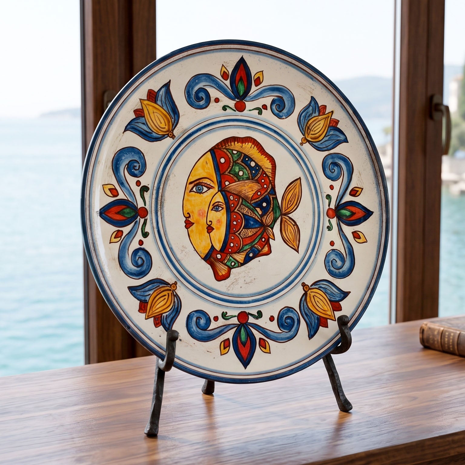 Piatto Ornamentale in Ceramica di Caltagirone - Decoro Pesci