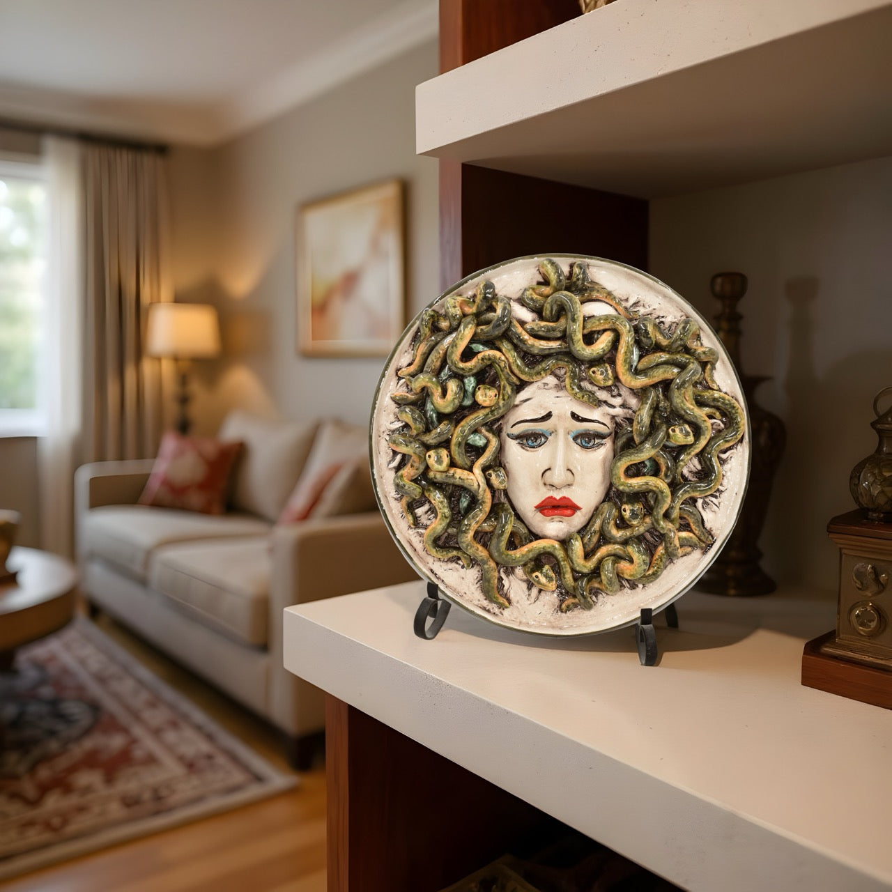 Piatto in ceramica medusa Ø 45 madreperla antichizzato
