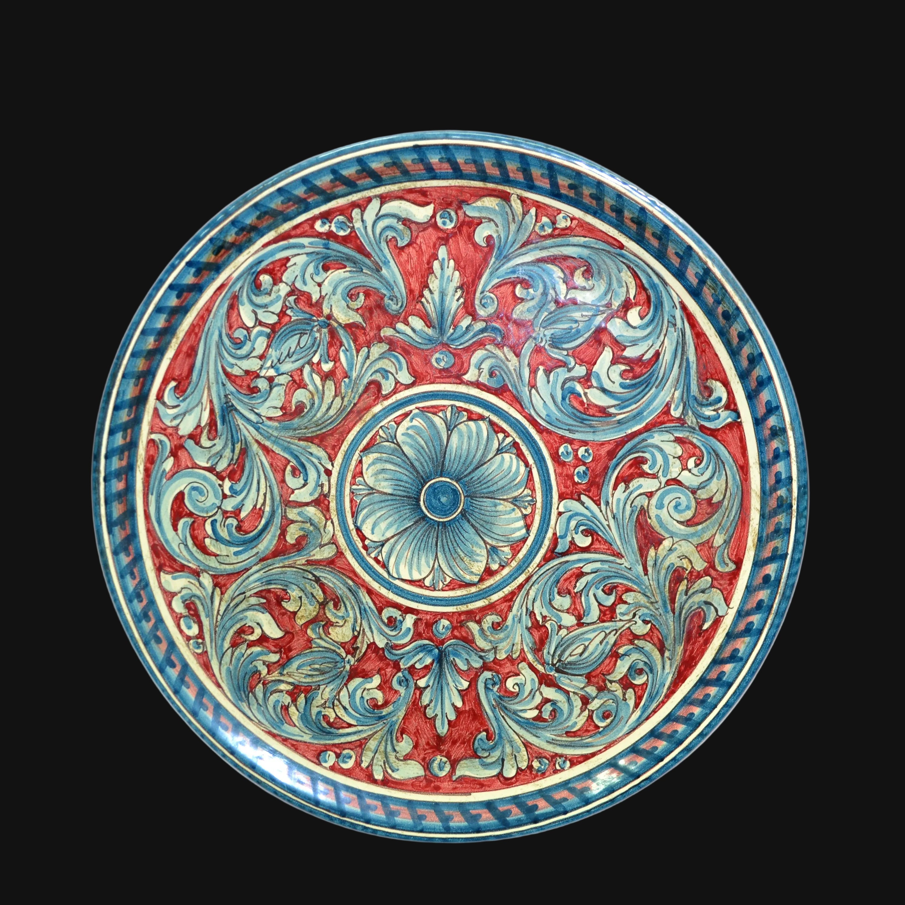 Piatto Ornamentale in Ceramica di Caltagirone - Ornato Blu e Bordeaux