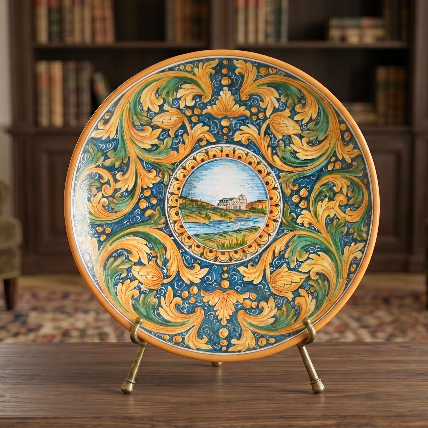 Piatto Ornamentale in Ceramica di Caltagirone - Paesaggio, Ornato Calatino