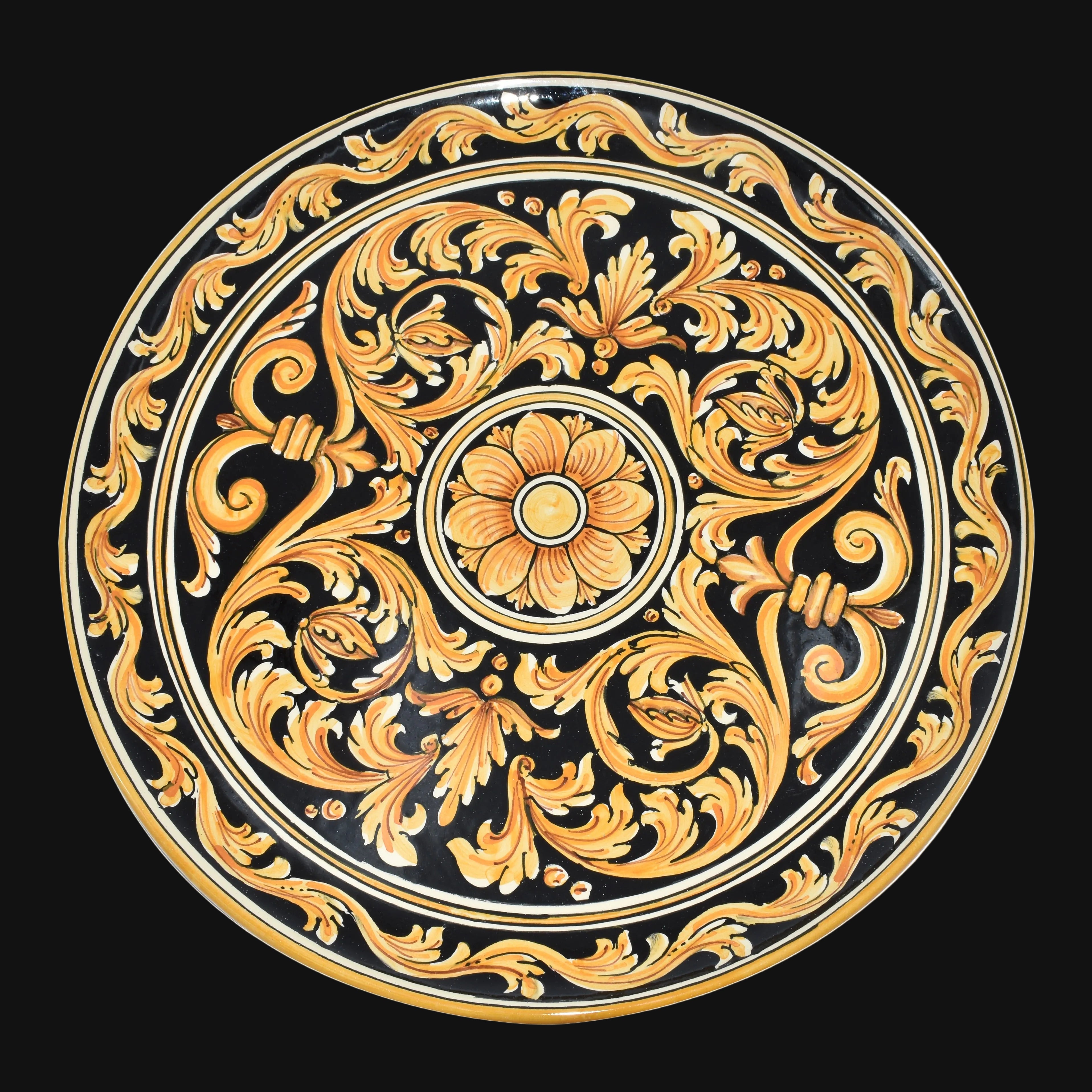 Piatto Ornamentale in Ceramica di Caltagirone - Ornato Fondo Nero