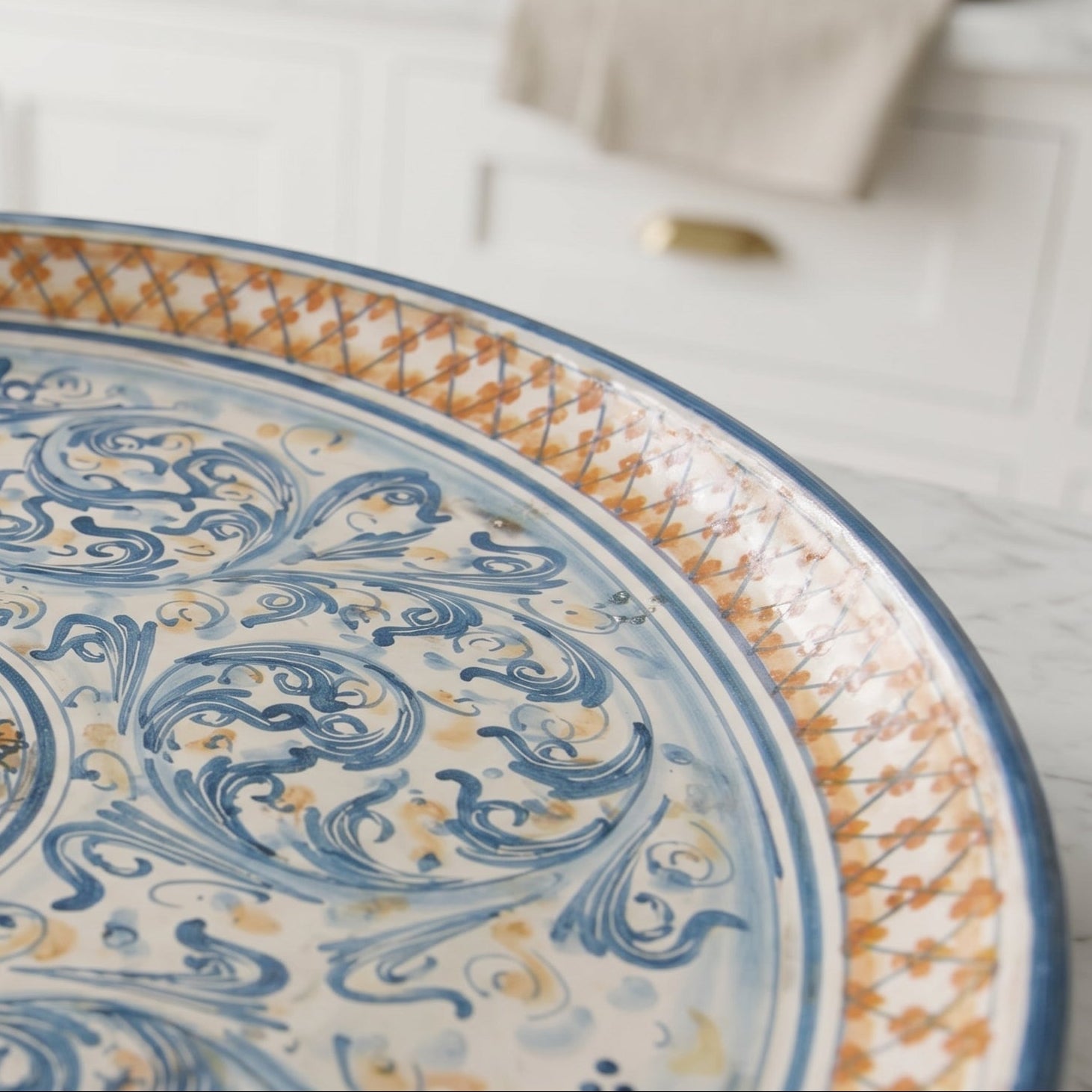 Piatto Ornamentale in Ceramica di Caltagirone - Blu e Arancio, Serie d'Arte