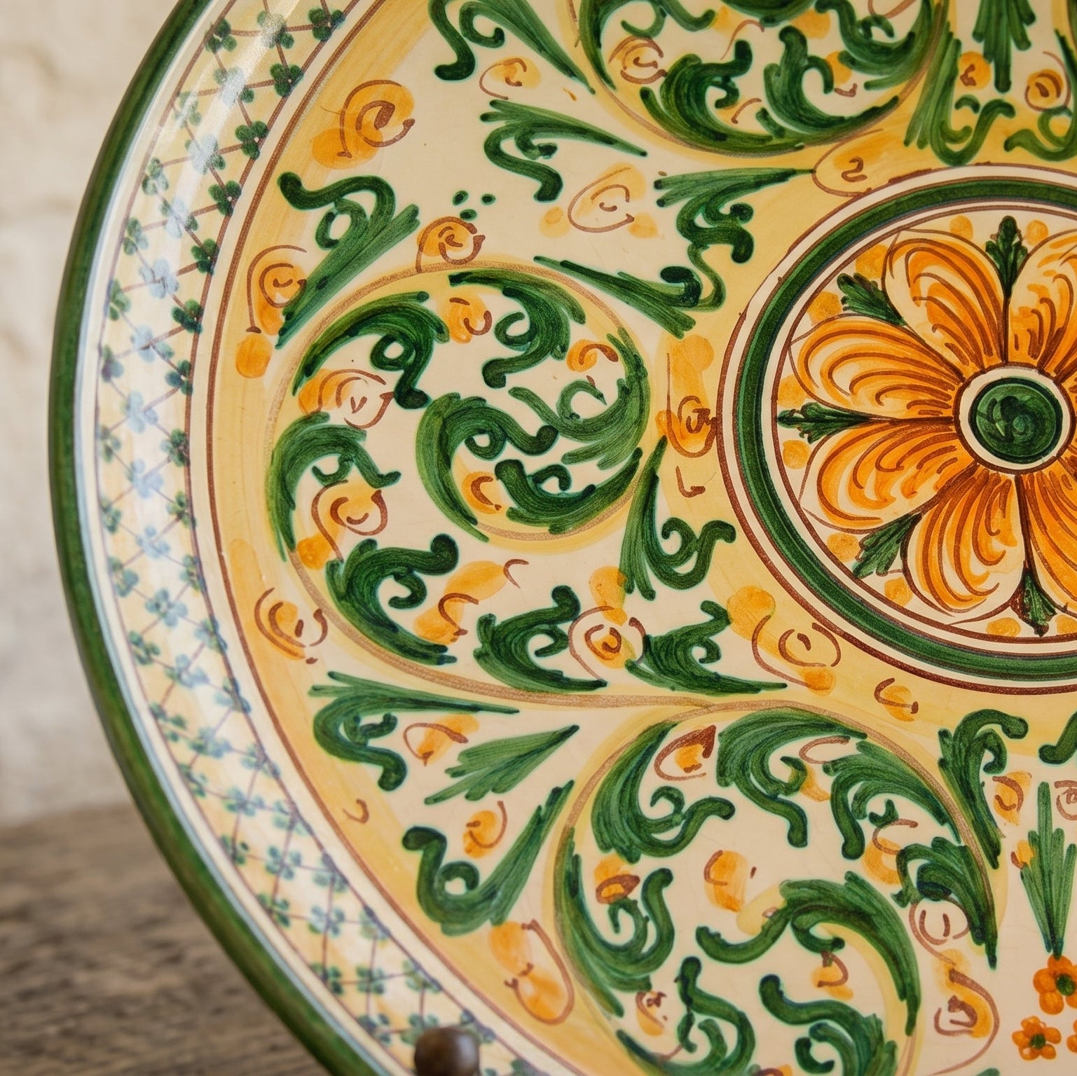 Piatto Ornamentale in Ceramica di Caltagirone - Verde e Arancio, Serie d'Arte
