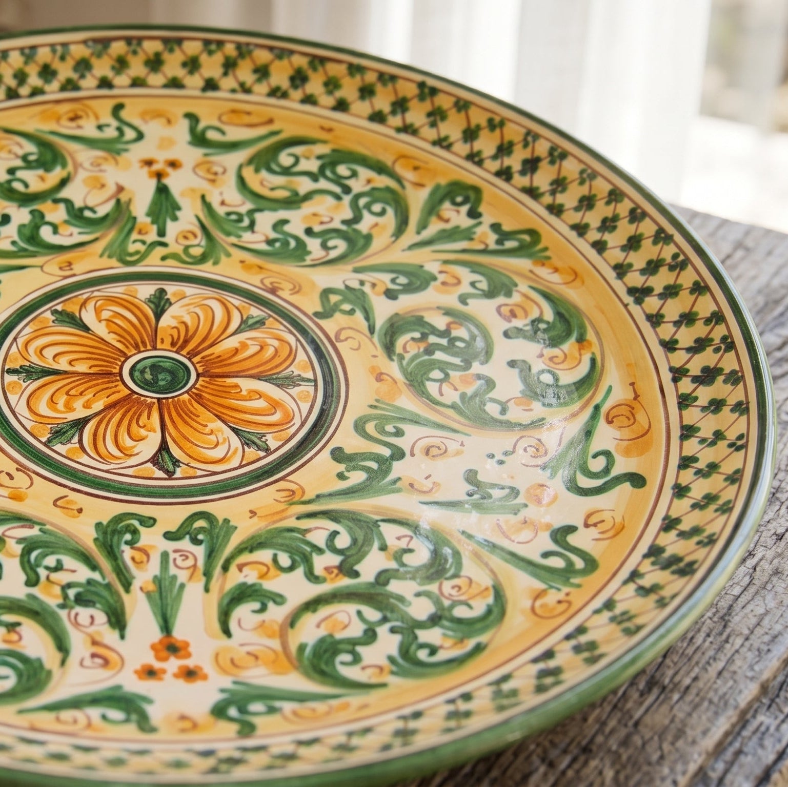Piatto Ornamentale in Ceramica di Caltagirone - Verde e Arancio, Serie d'Arte
