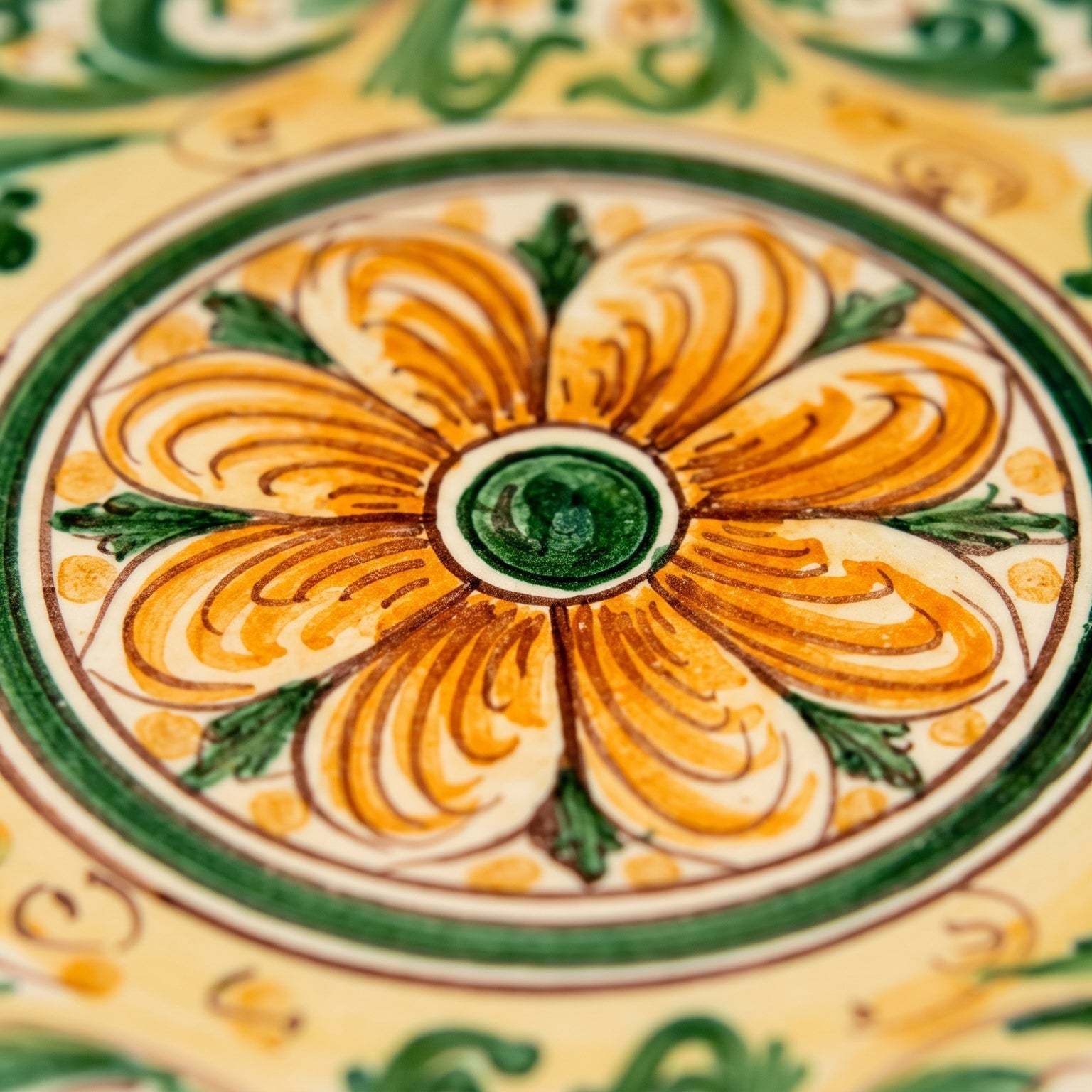 Piatto Ornamentale in Ceramica di Caltagirone - Verde e Arancio, Serie d'Arte