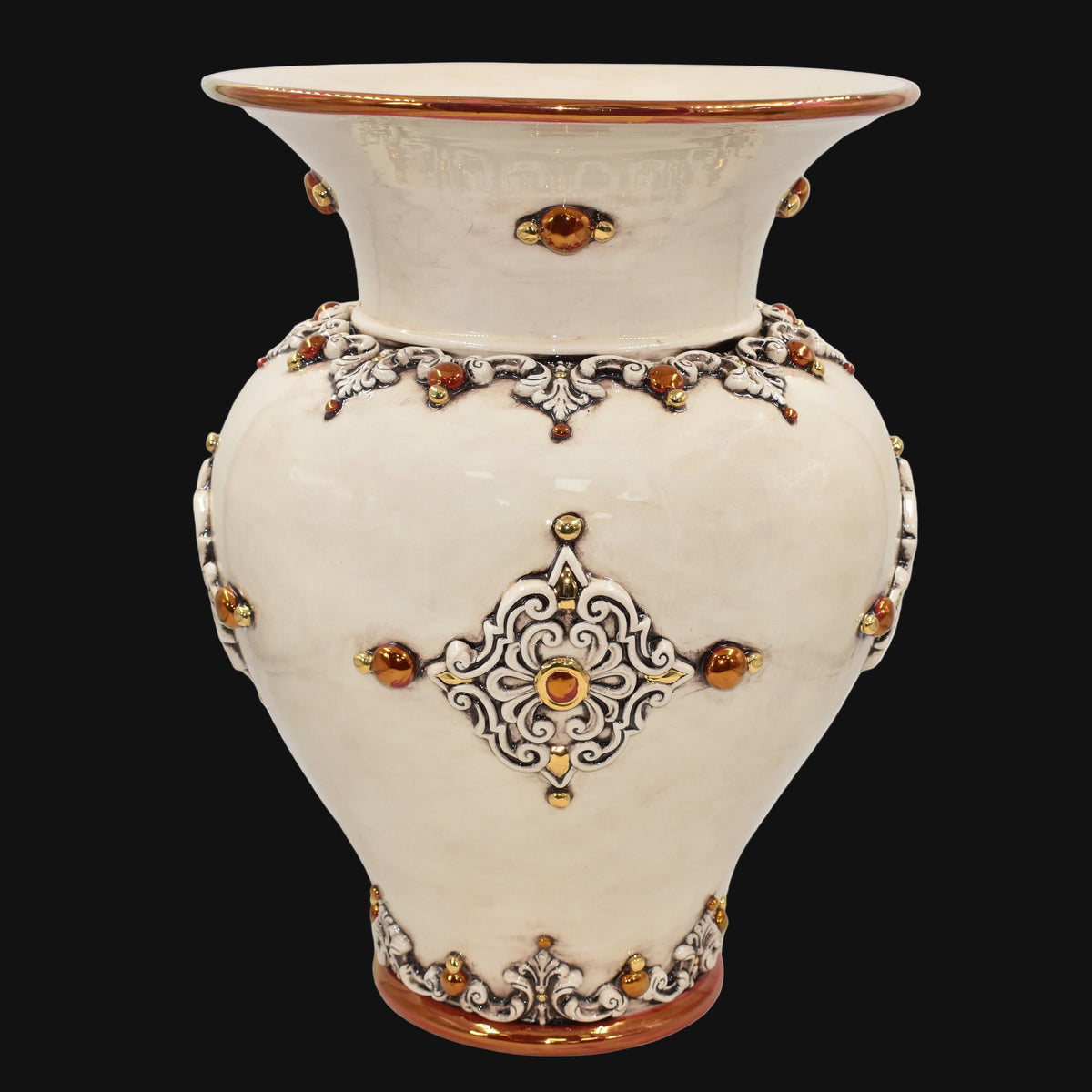 Portaombrelli Panciuto in Ceramica di Caltagirone h 50 cm - Madreperla Antichizzato Oro e Lustri