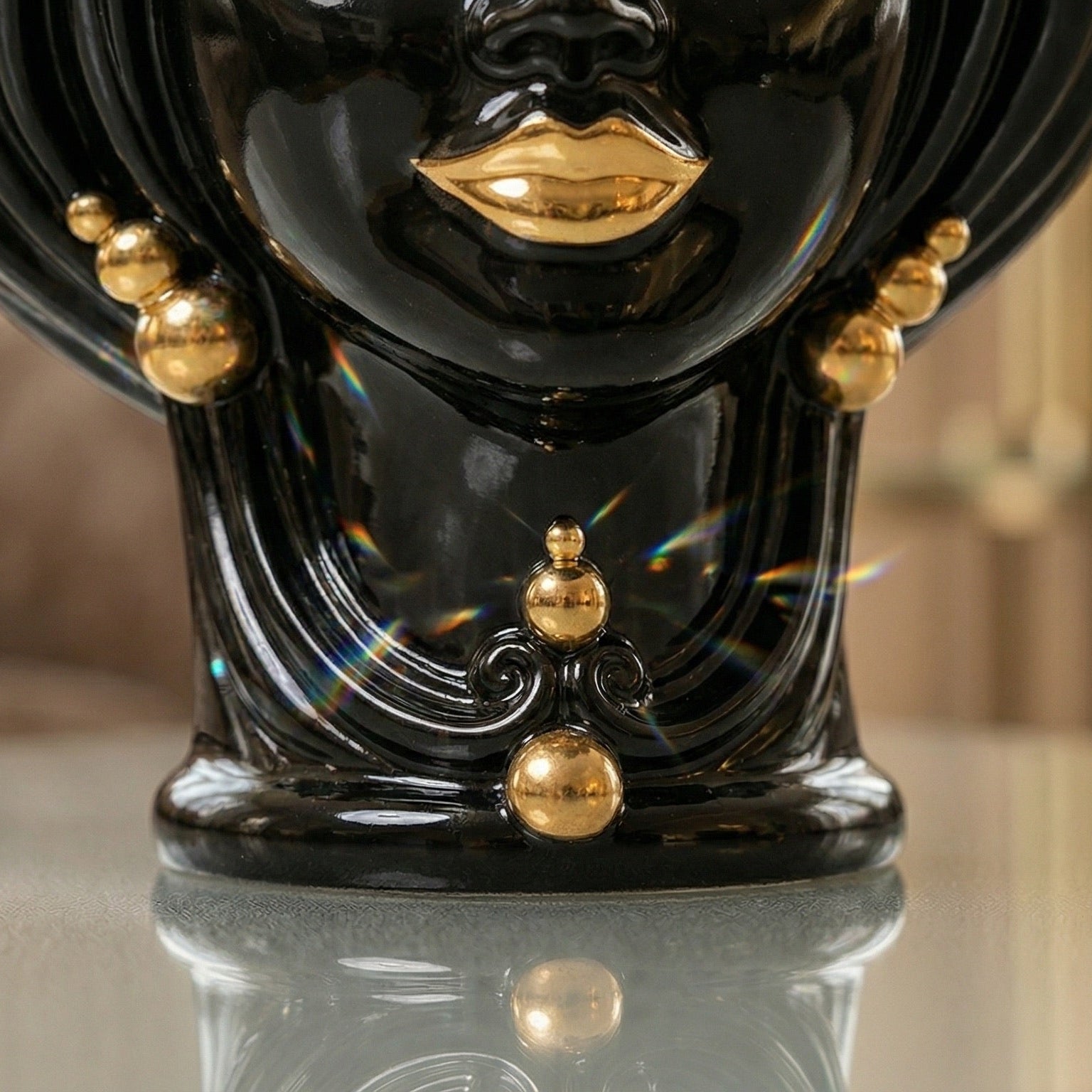 Testa di Moro Cerámica H 30 cm, Mujer, Negro y Oro – Testa di Moro de Caltagirone, Sicilia