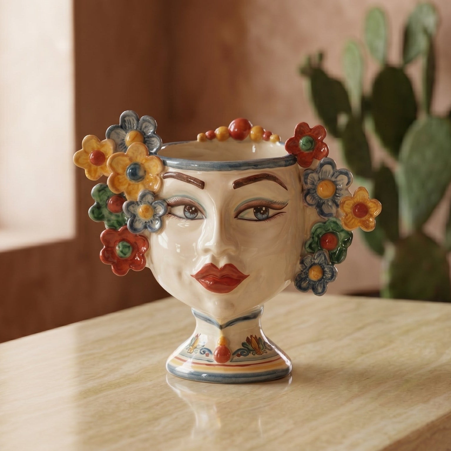 Testa di Moro con Fiori h 20 cm — Donna, Decoro Sicily