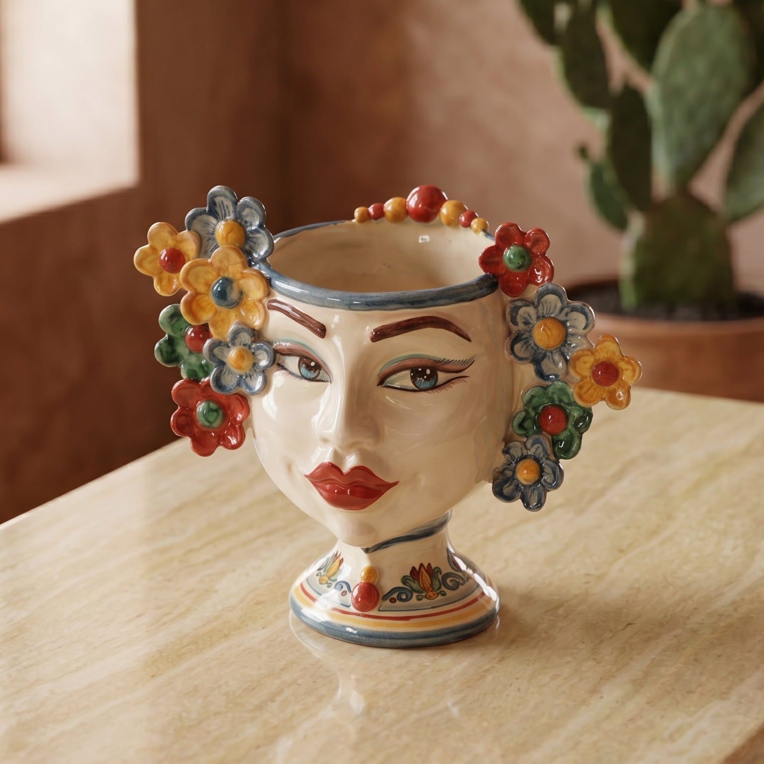 Testa di Moro con Fiori h 20 cm — Donna, Decoro Sicily