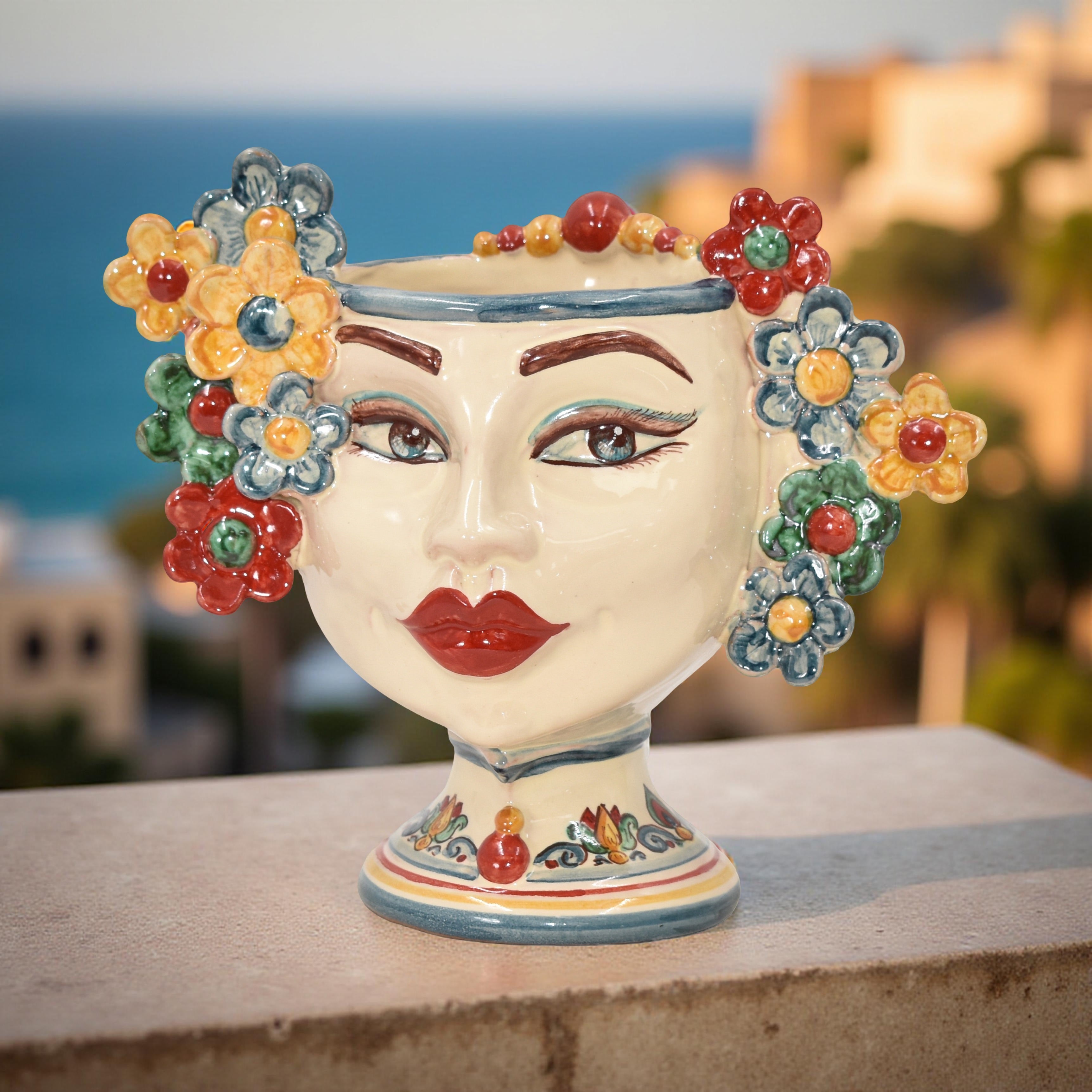 Testa h 20 c/fiori c/espressione labbra rosse decoro sicily femmina
