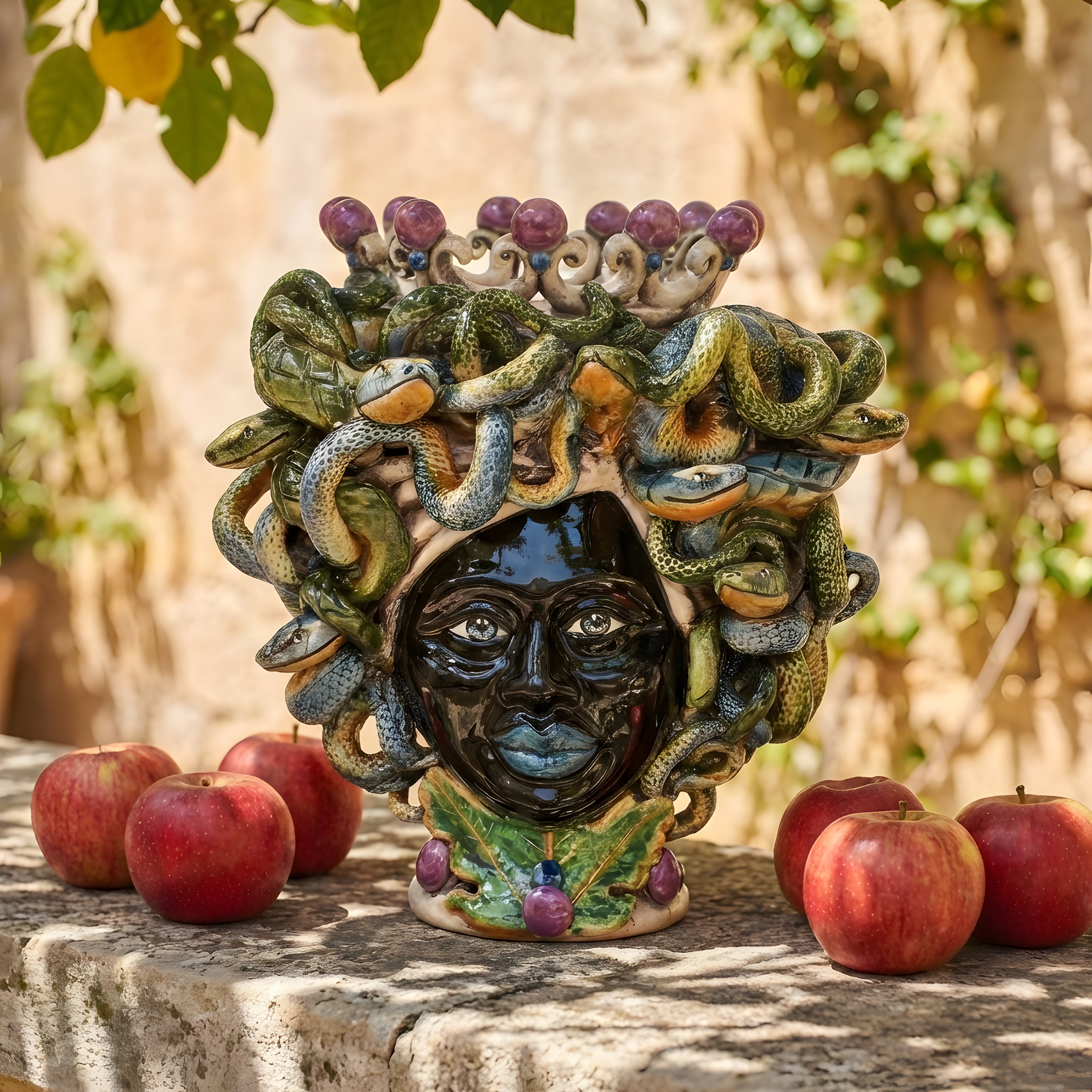 Testa h 20 tuareg medusa Linea Giardini dell'Eden - Decoro Madreperla lustro glicine