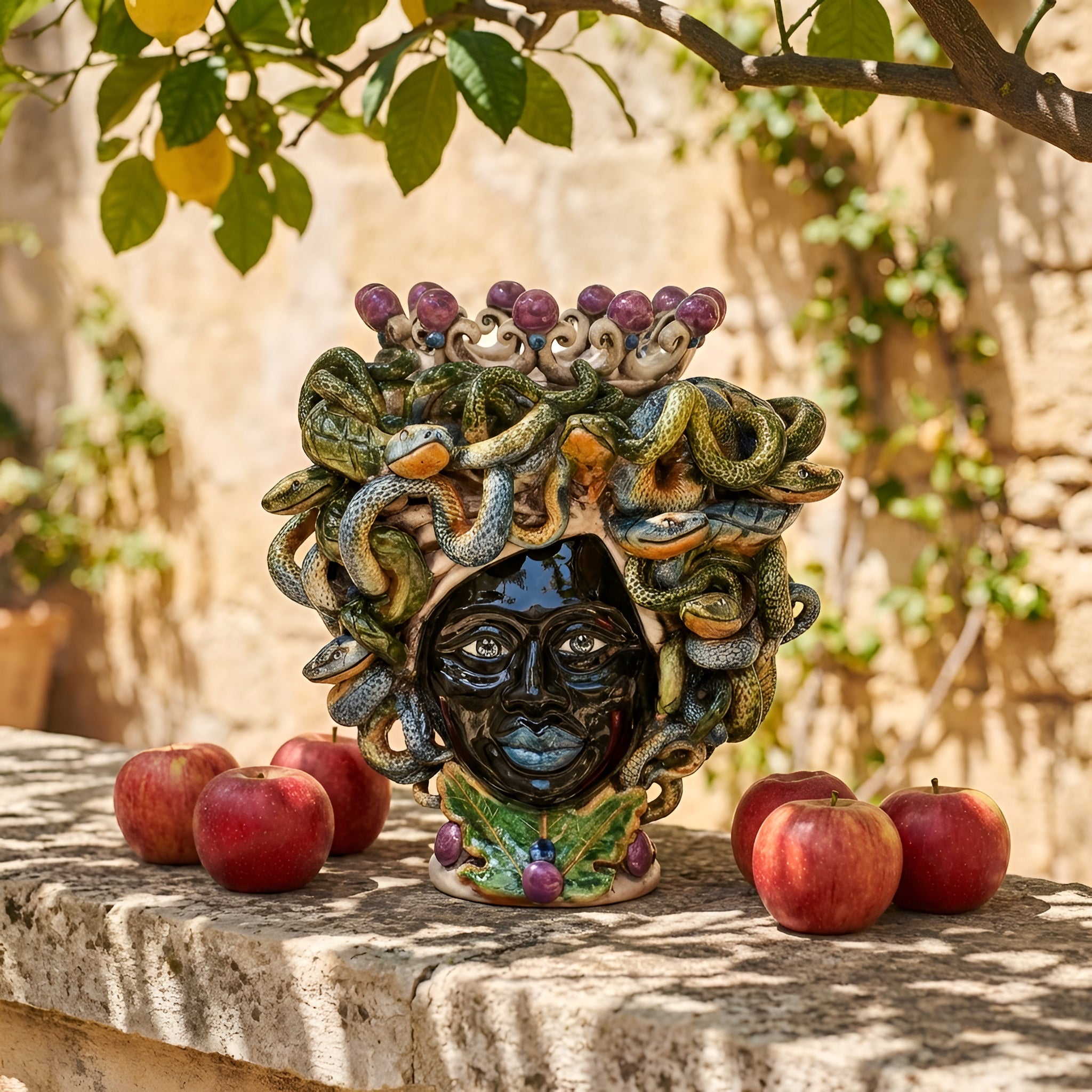 Testa Medusa h 20 cm — Lustro Glicine | Ceramica Caltagirone