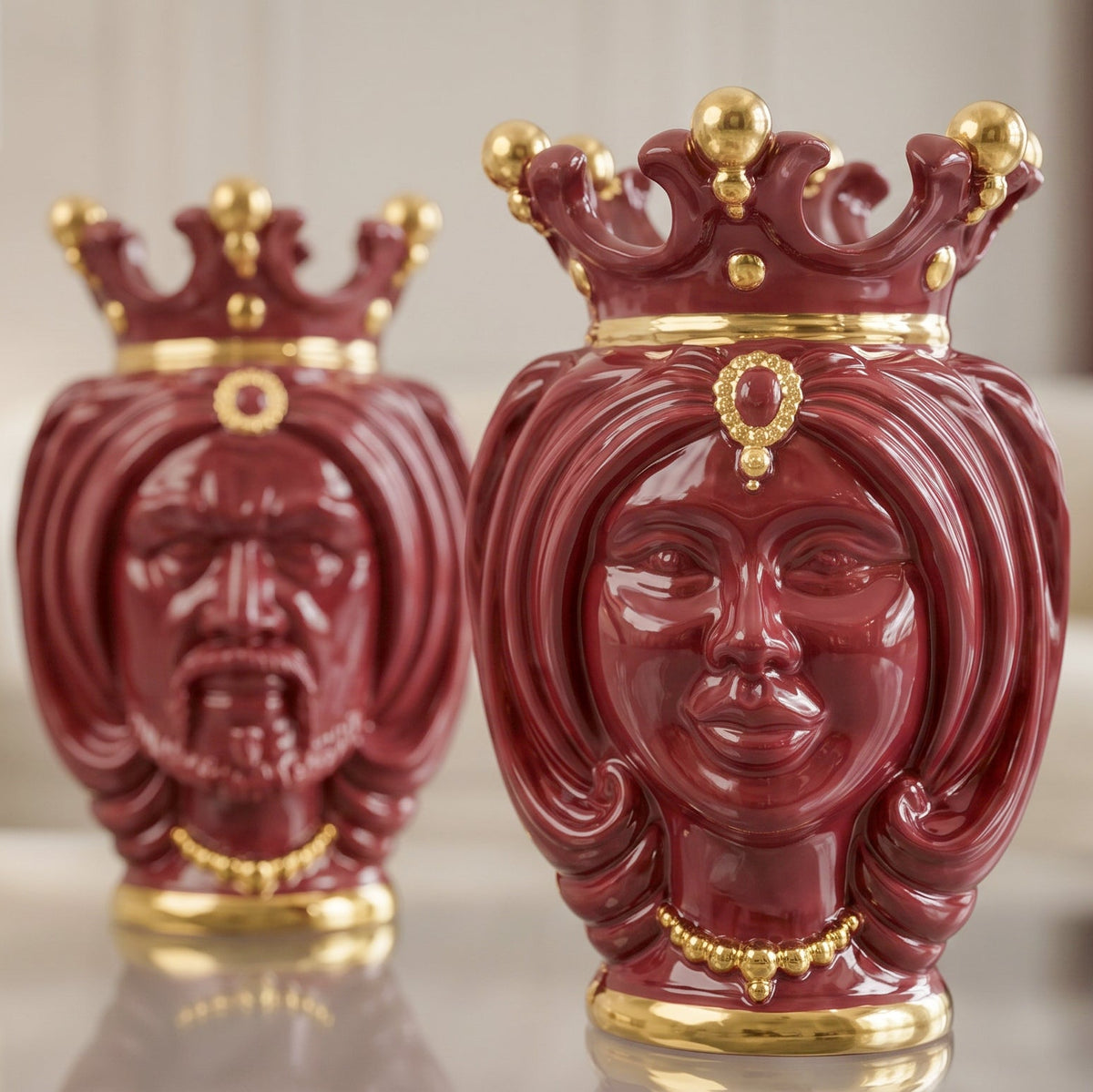 Testa di Moro h 25 cm -  Bordeaux e Oro | Ceramica Caltagirone
