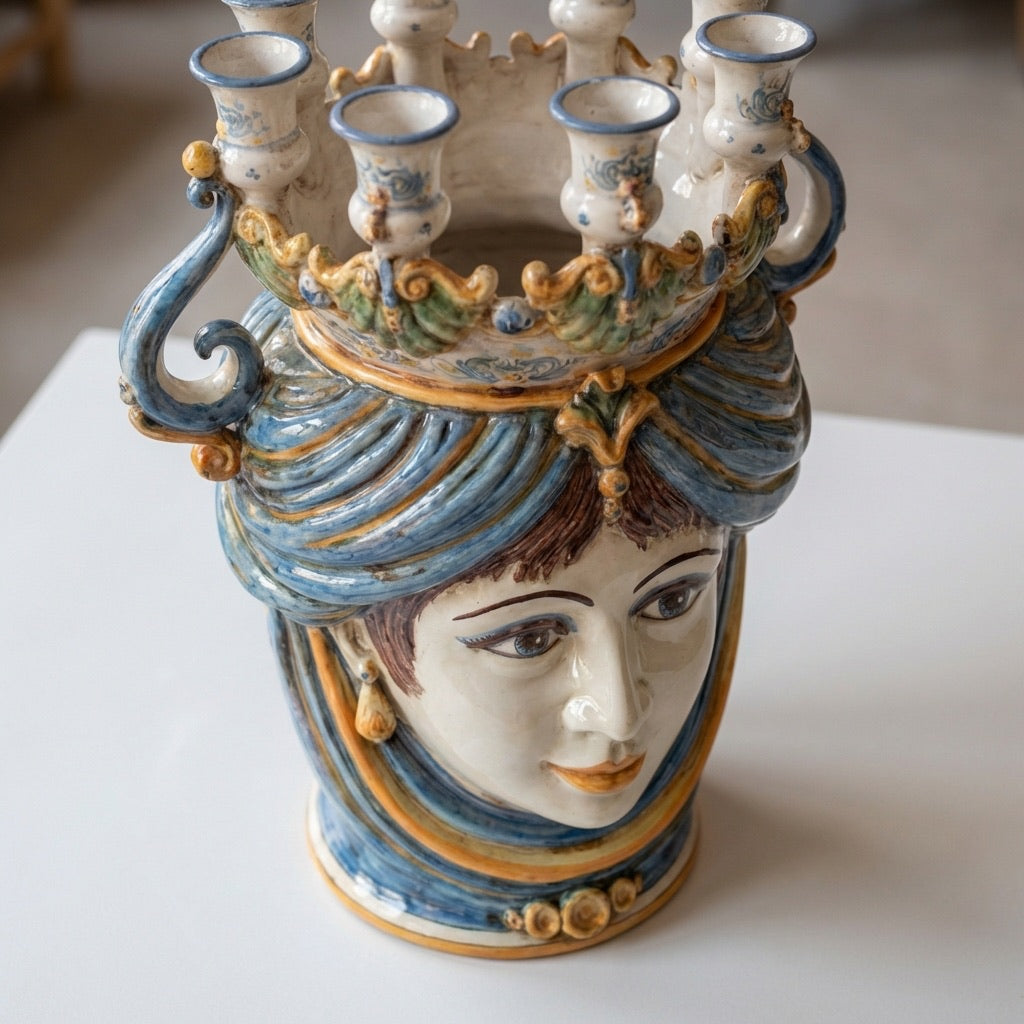 Testa a candeliere h 40 blu e arancio femmina