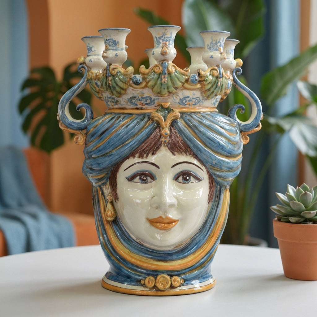 Testa a candeliere h 40 blu e arancio femmina