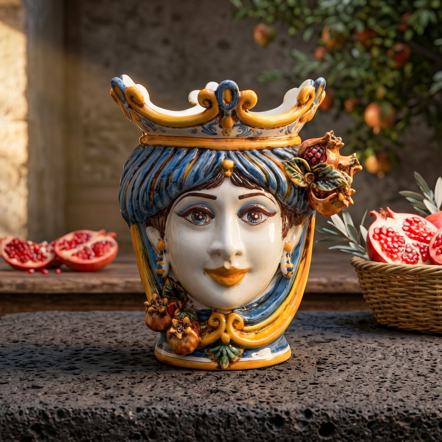 Testa h 25 melograni blu e arancio femmina