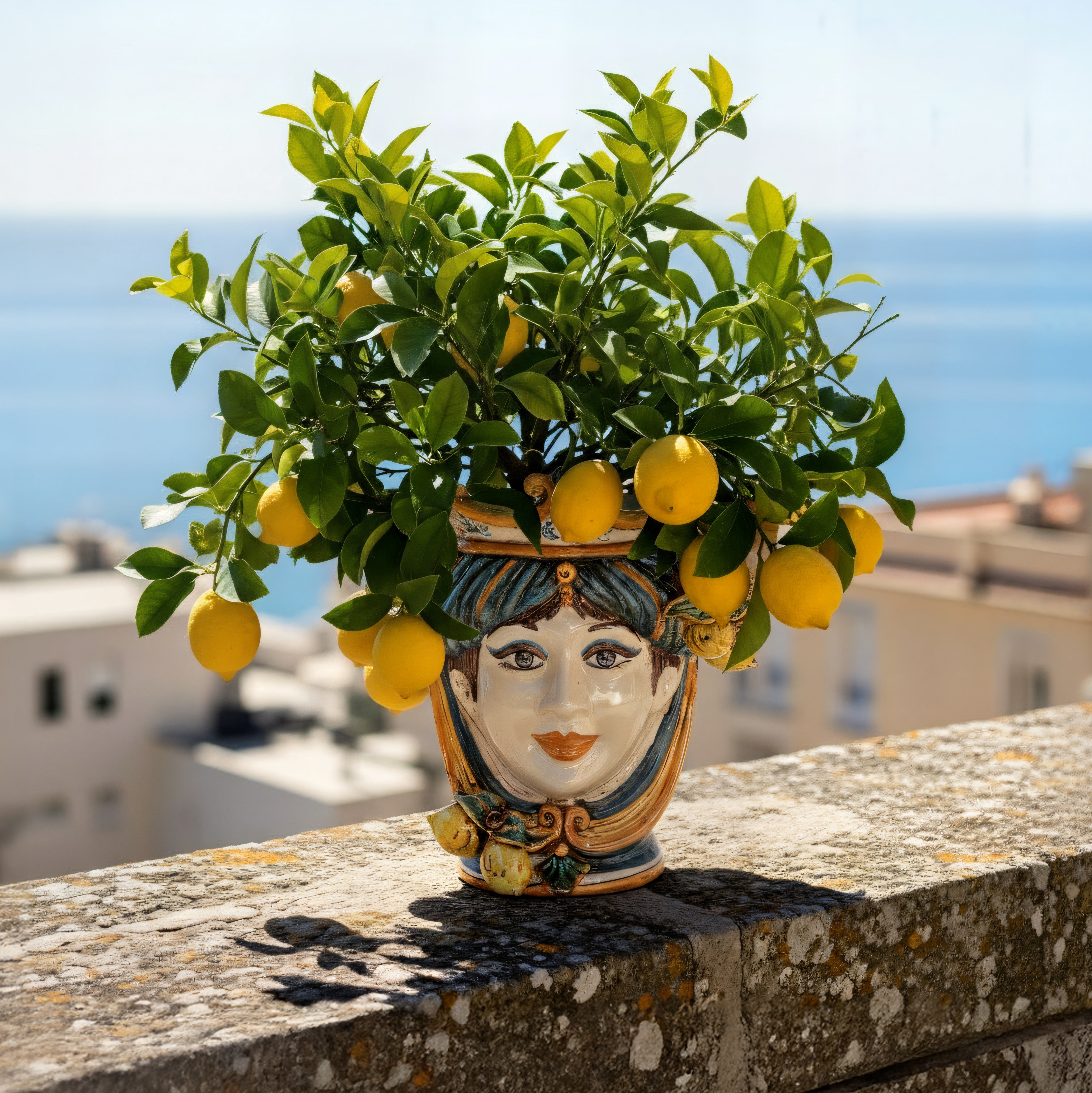 Testa h 25 cm limoni blu e arancio femmina