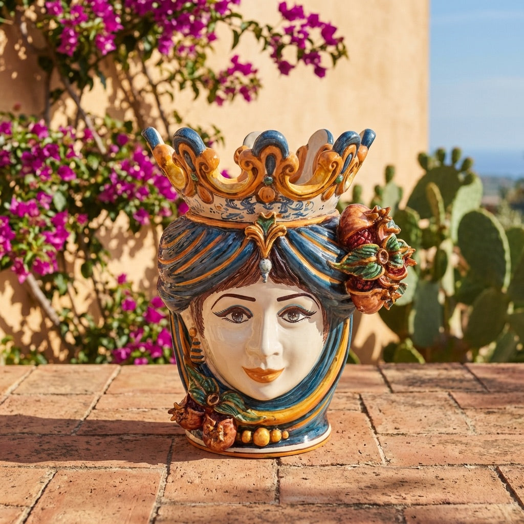 Testa di moro h 40 melograni blu e arancio femmina