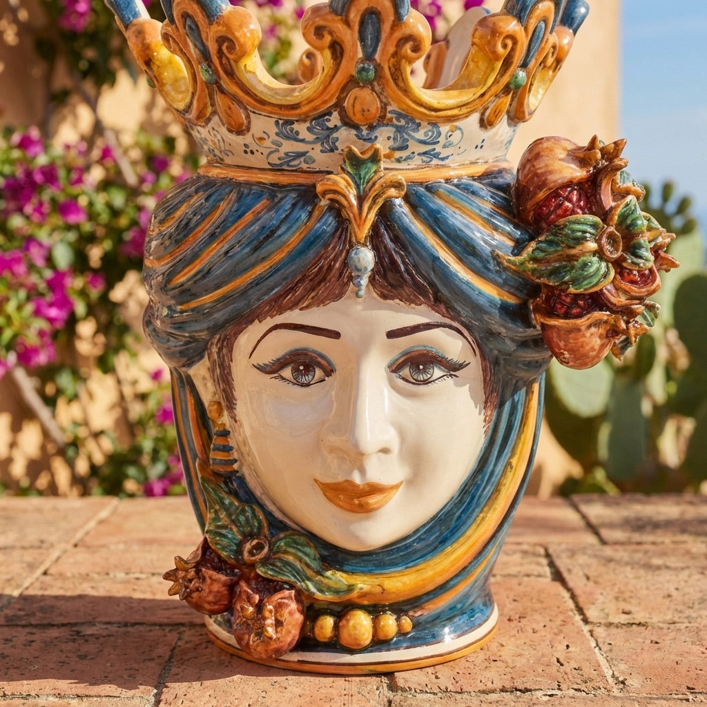 Testa di moro h 40 melograni blu e arancio femmina