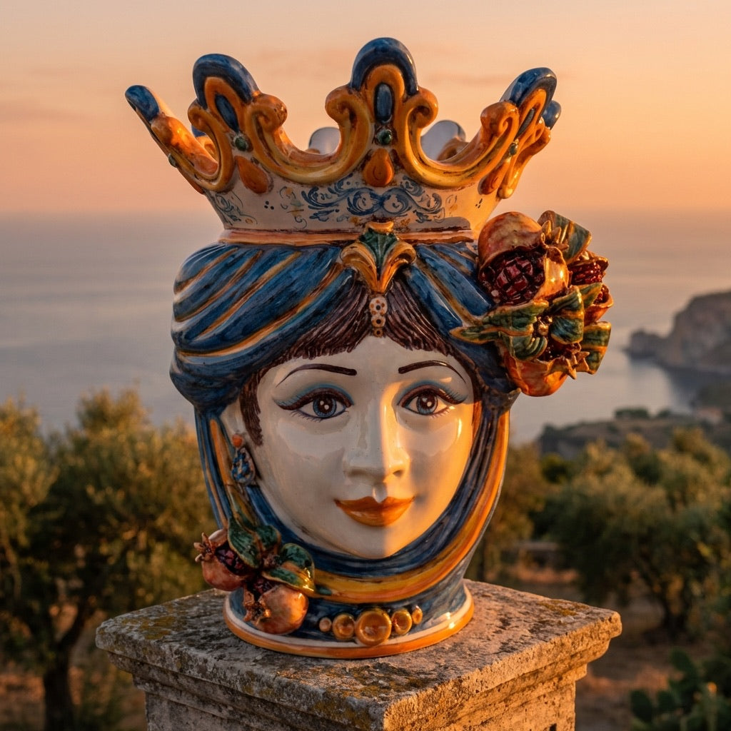 Testa di moro h 40 melograni blu e arancio femmina