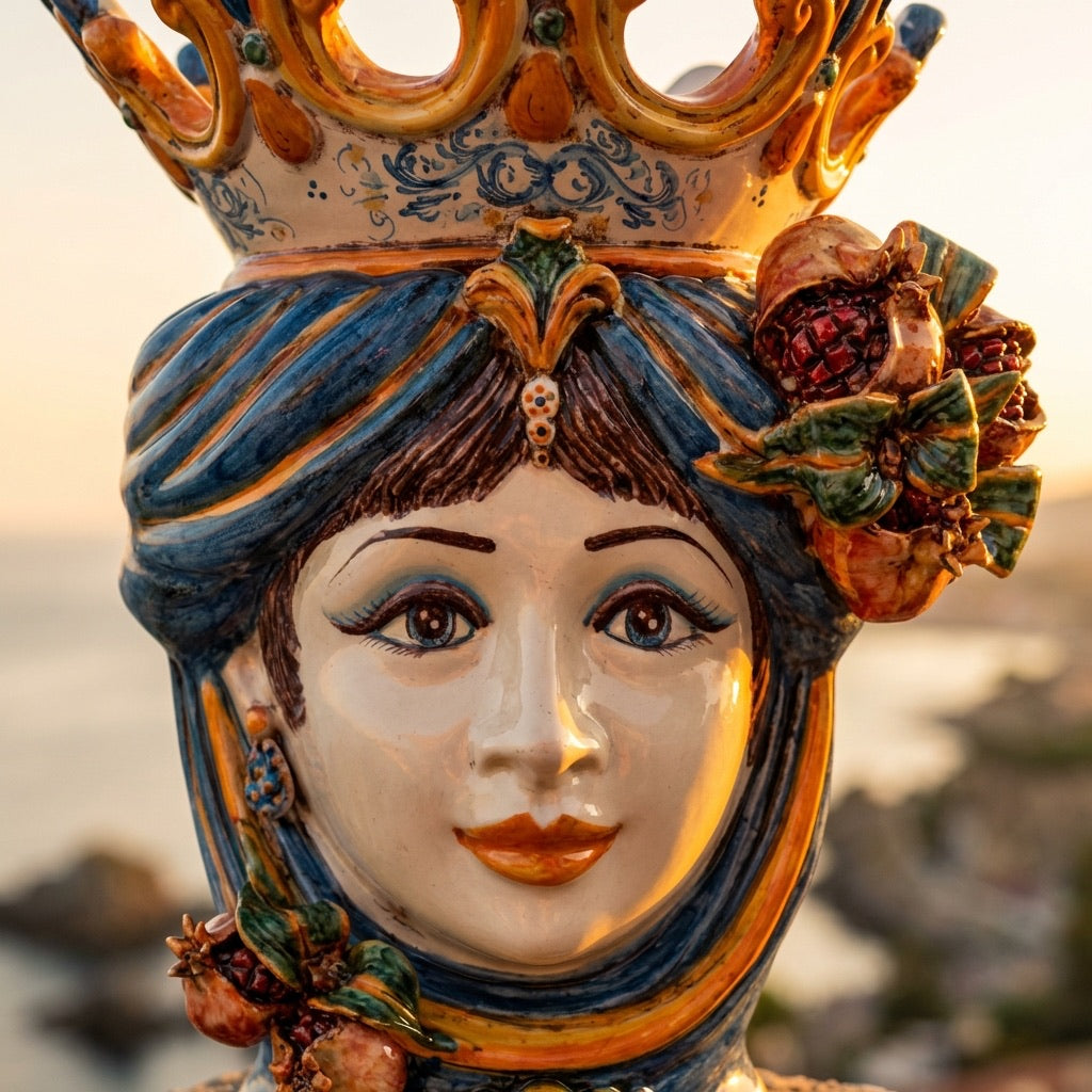 Testa di moro h 40 melograni blu e arancio femmina