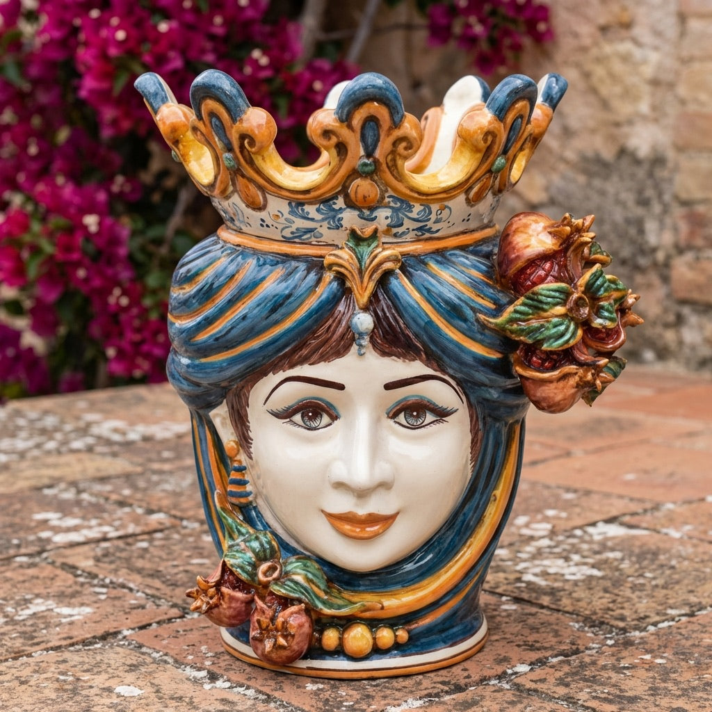 Testa di moro h 40 melograni blu e arancio femmina