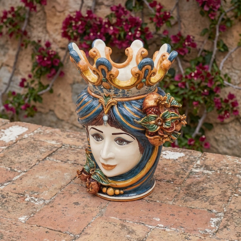 Testa di moro h 40 melograni blu e arancio femmina