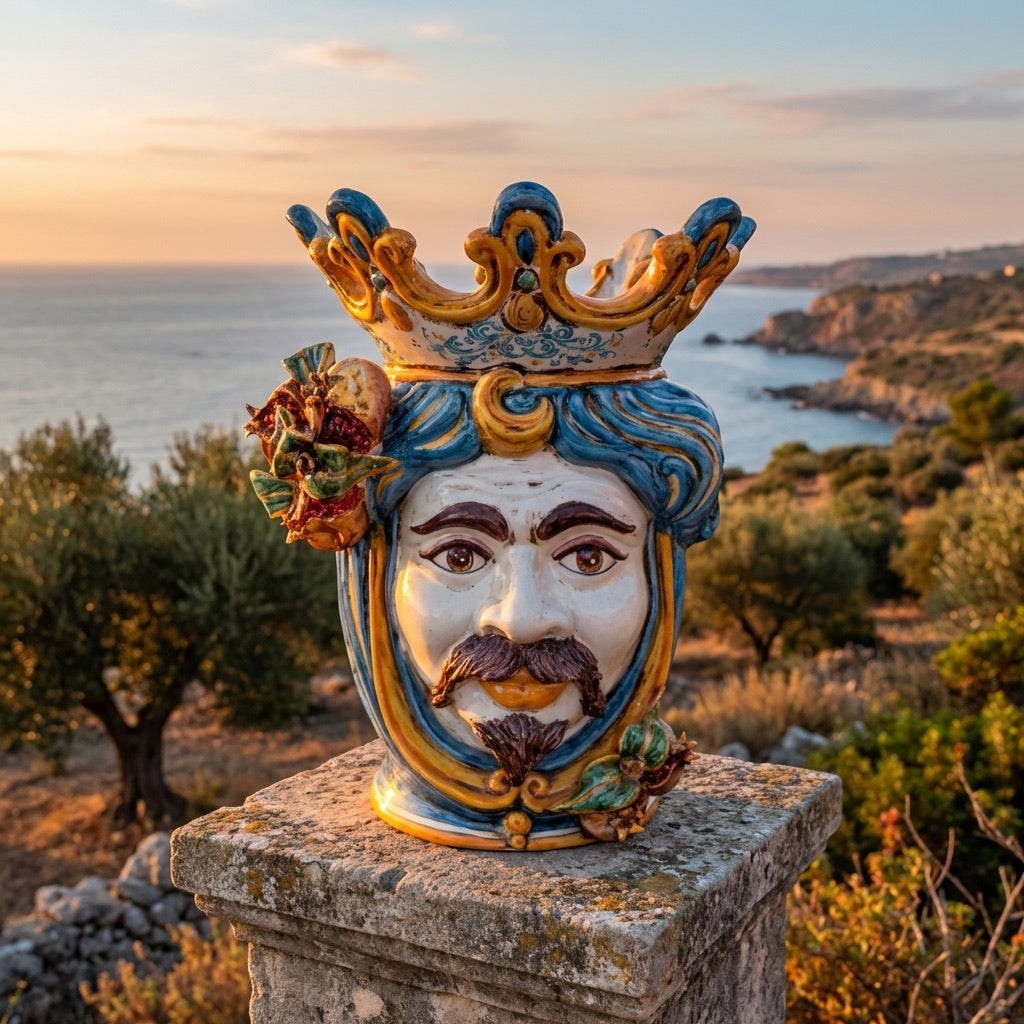 Testa h 40 melograni blu e arancio maschio bianco