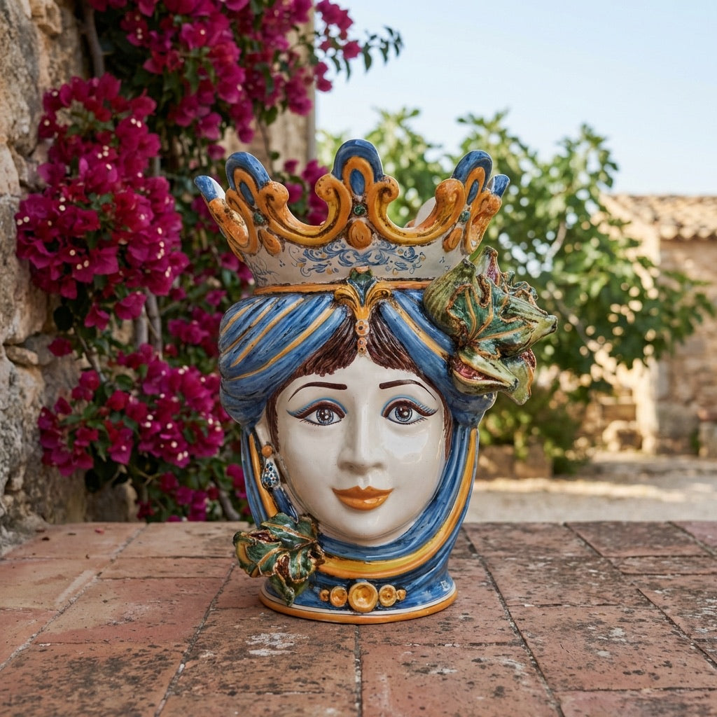 Testa di Moro con Fichi h 40 cm — Donna, Blu e Arancio