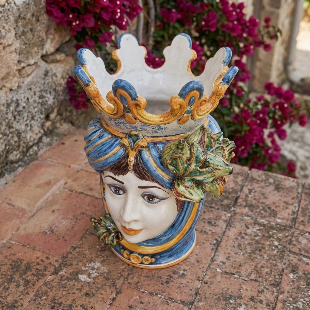 Testa di Moro con Fichi h 40 cm — Donna, Blu e Arancio